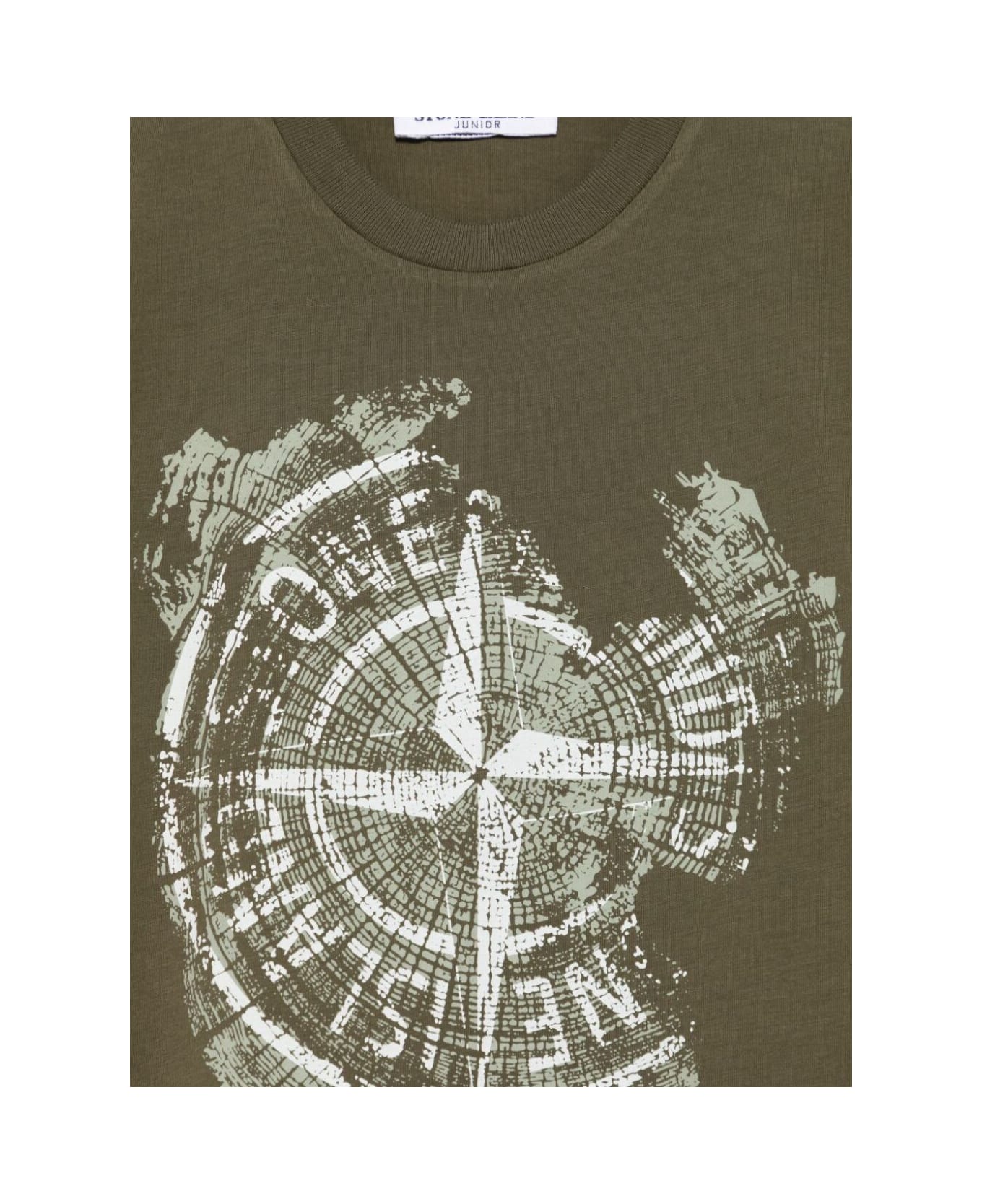 Stone Island Junior Green T-shirt With Maxi Logo Print On The Front And Logo Lettering On The Rear In Cotton Boy - Green