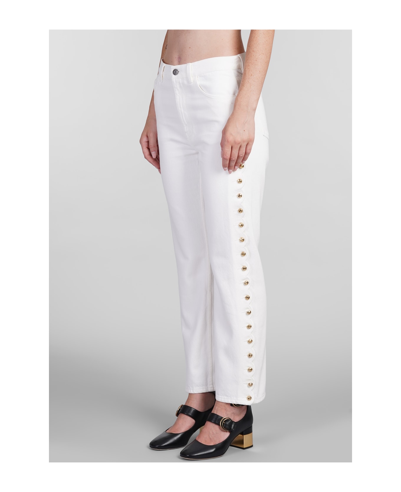 Chloé Cropped Jeans With Embellished Profile - White