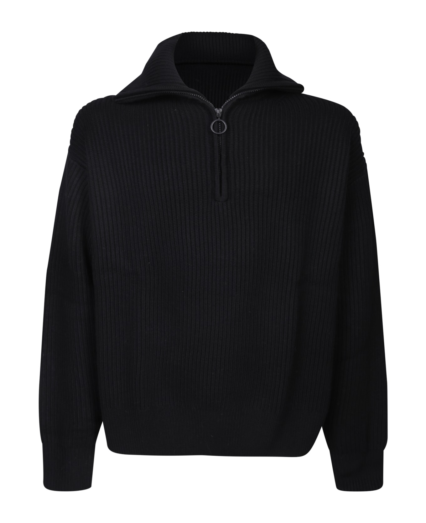 Studio Nicholson Bow Black Pullover Polo Shirt - Black フリース