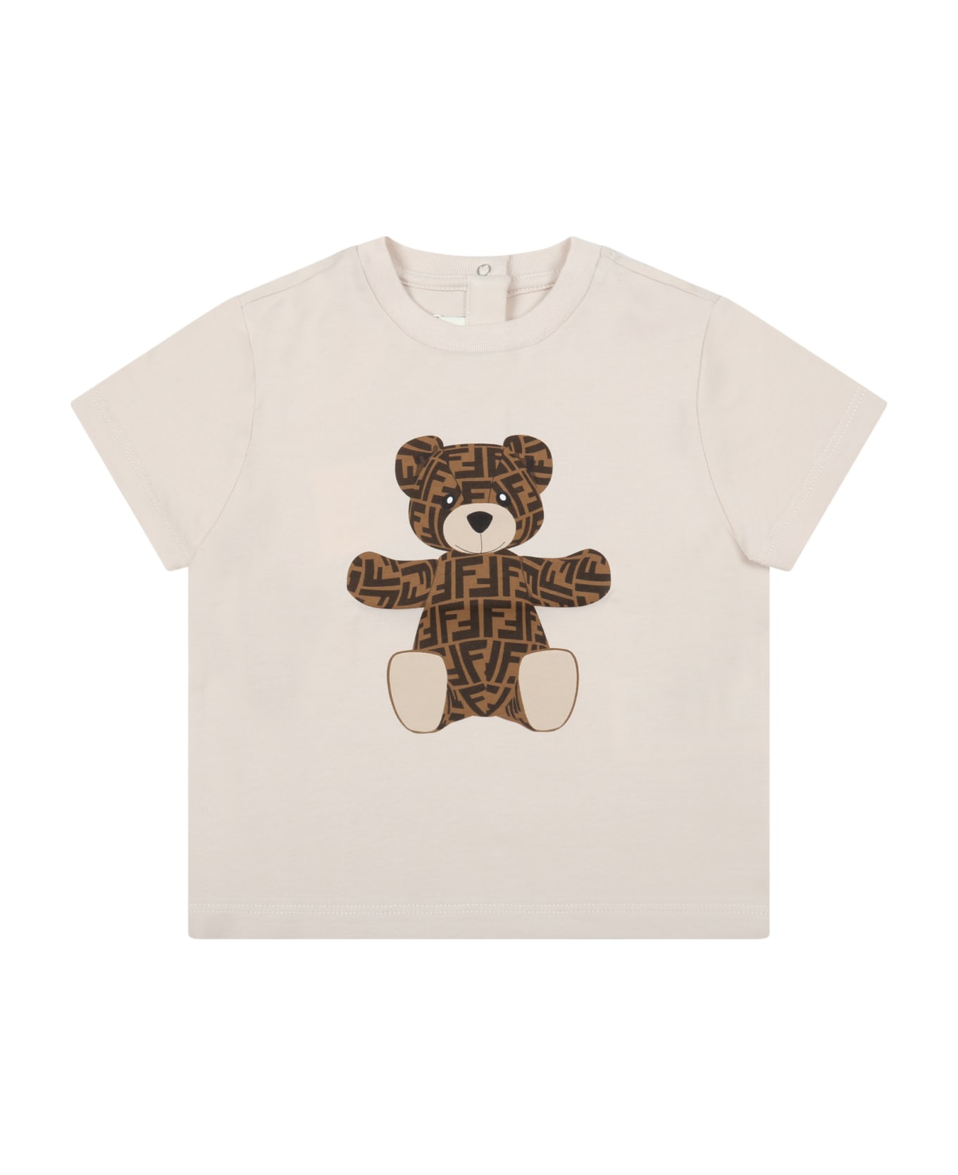 Fendi Beige T-shirt For Baby Kids With Bear - Beige
