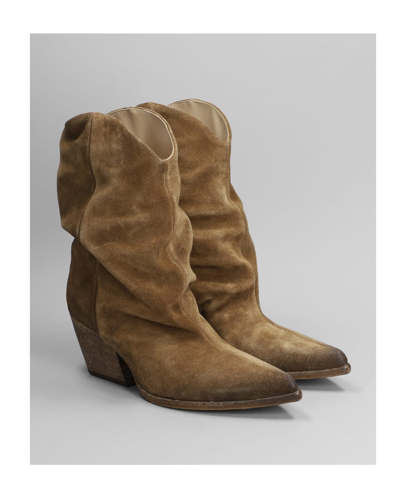 Elena Iachi Low Heels Ankle Boots In Camel Suede - Camel