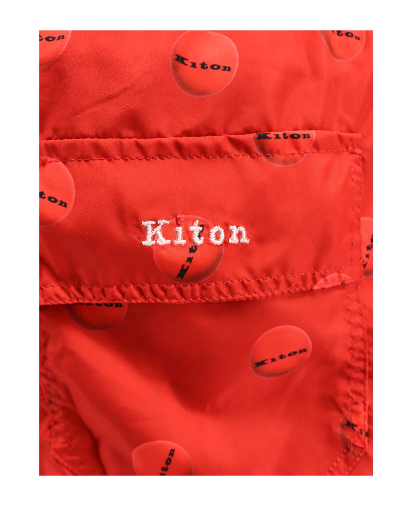 Kiton Nylon Swim Trunk With All-over Print - Red