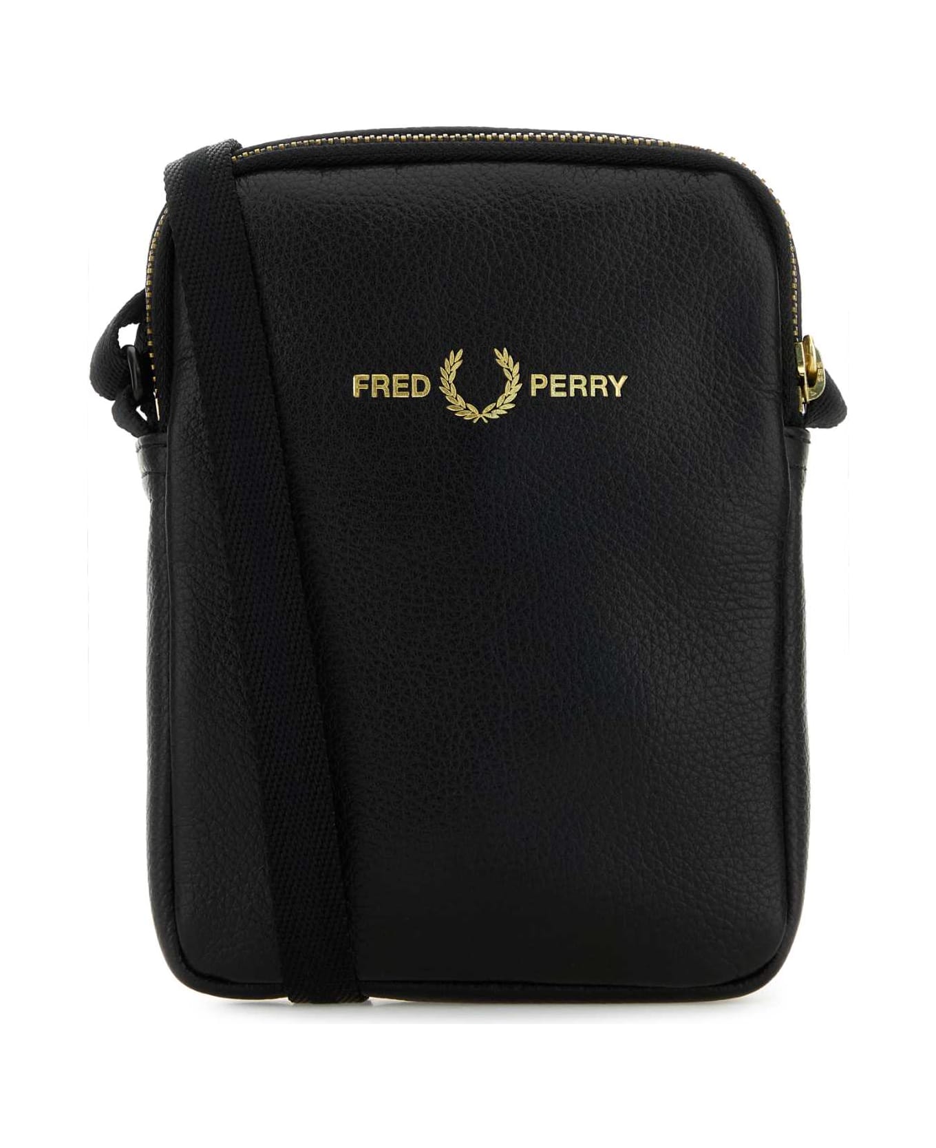 Fred Perry Black Leather Crossbody Bag - 102BLACK