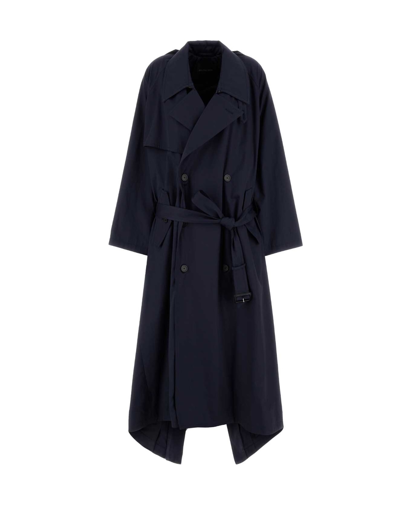 Balenciaga Navy Blue Cotton Oversize Trench Coat - DARK NAVY
