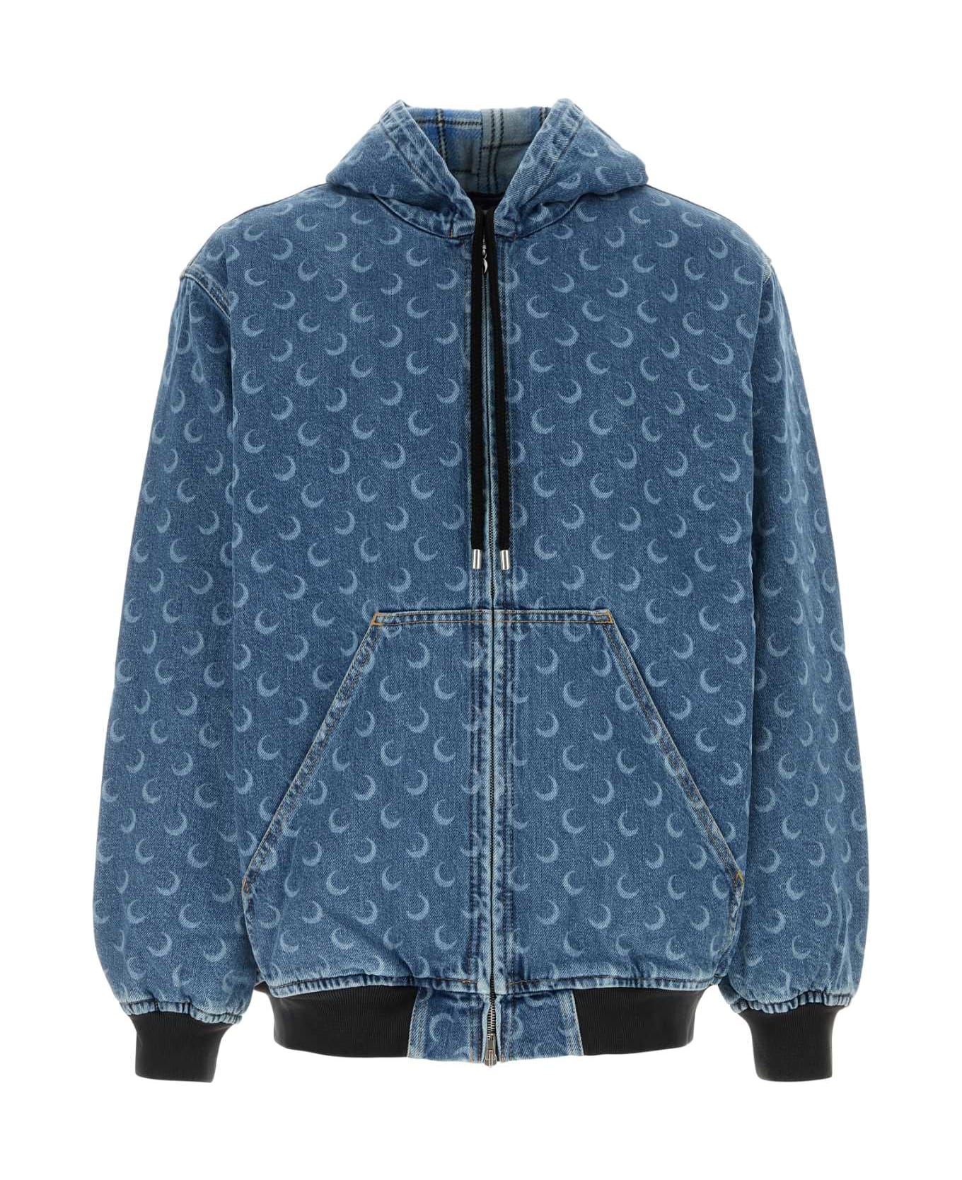 Marine Serre Denim Bomber Jacket - LIGHTBLUE