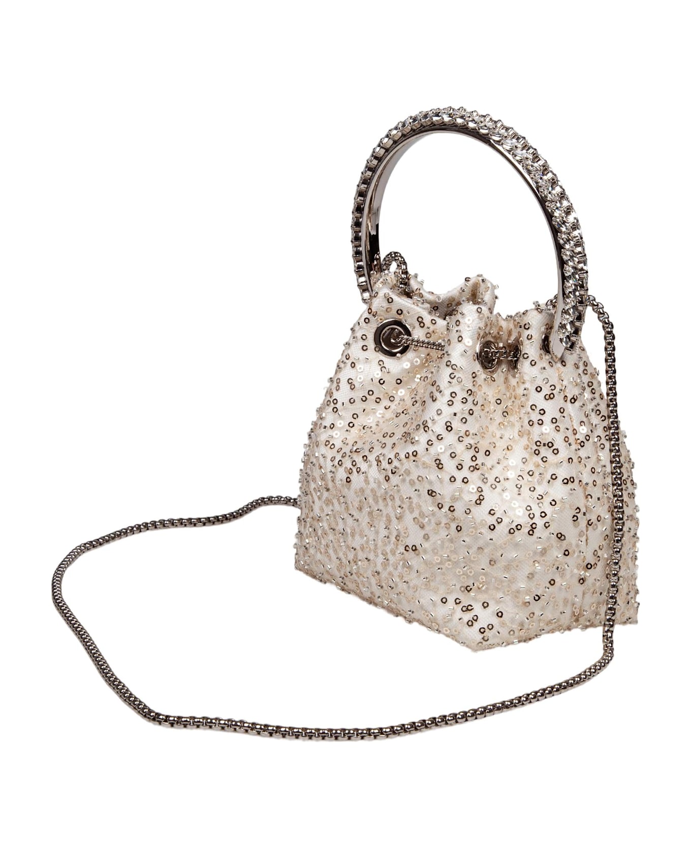 Jimmy Choo Bon Bon Satin Bag With Micro Net And Applied Stones - Ivory/Crystal