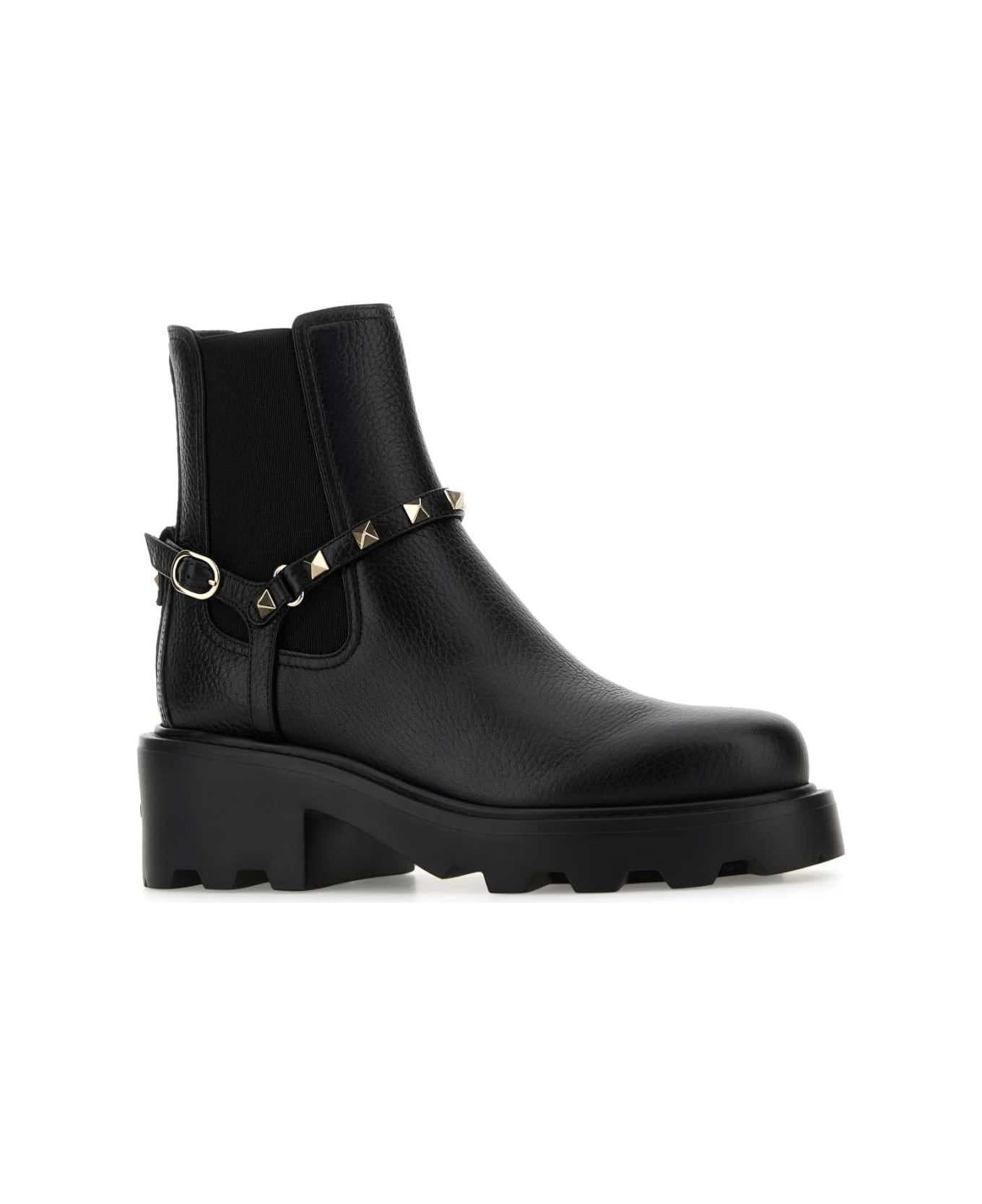 Valentino Garavani Black Leather Ankle Boots - NERO