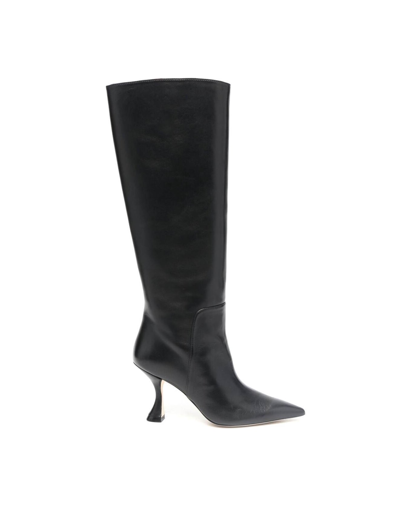 Stuart Weitzman Black Pointed Boots With Spool Heel In Smooth Leather Woman - Black ブーツ