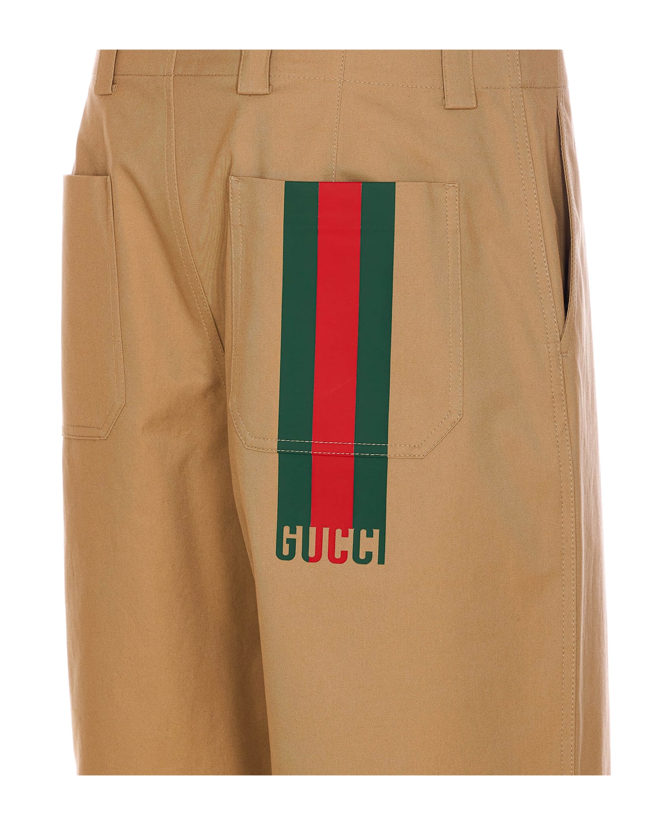 Gucci Twill Web Detail Pants - Brown