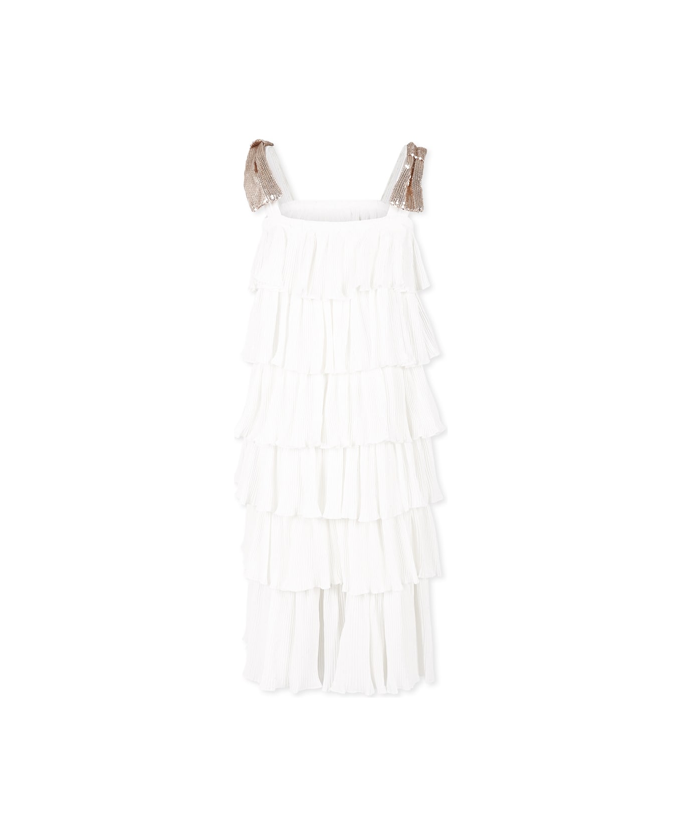 Billieblush White Dress For Girl With Bows - White