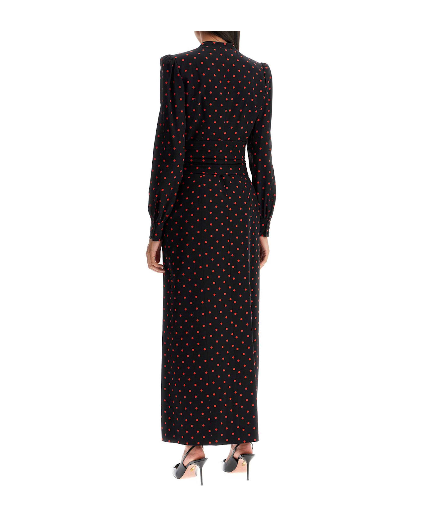 Alessandra Rich Silk Maxi Dress With Polka Dots - BLACK-RED (Black)