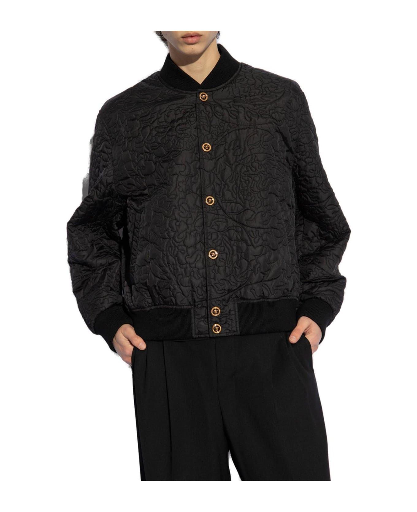 Versace Barocco-quilted Button-up Bomber Jacket - Black ジャケット