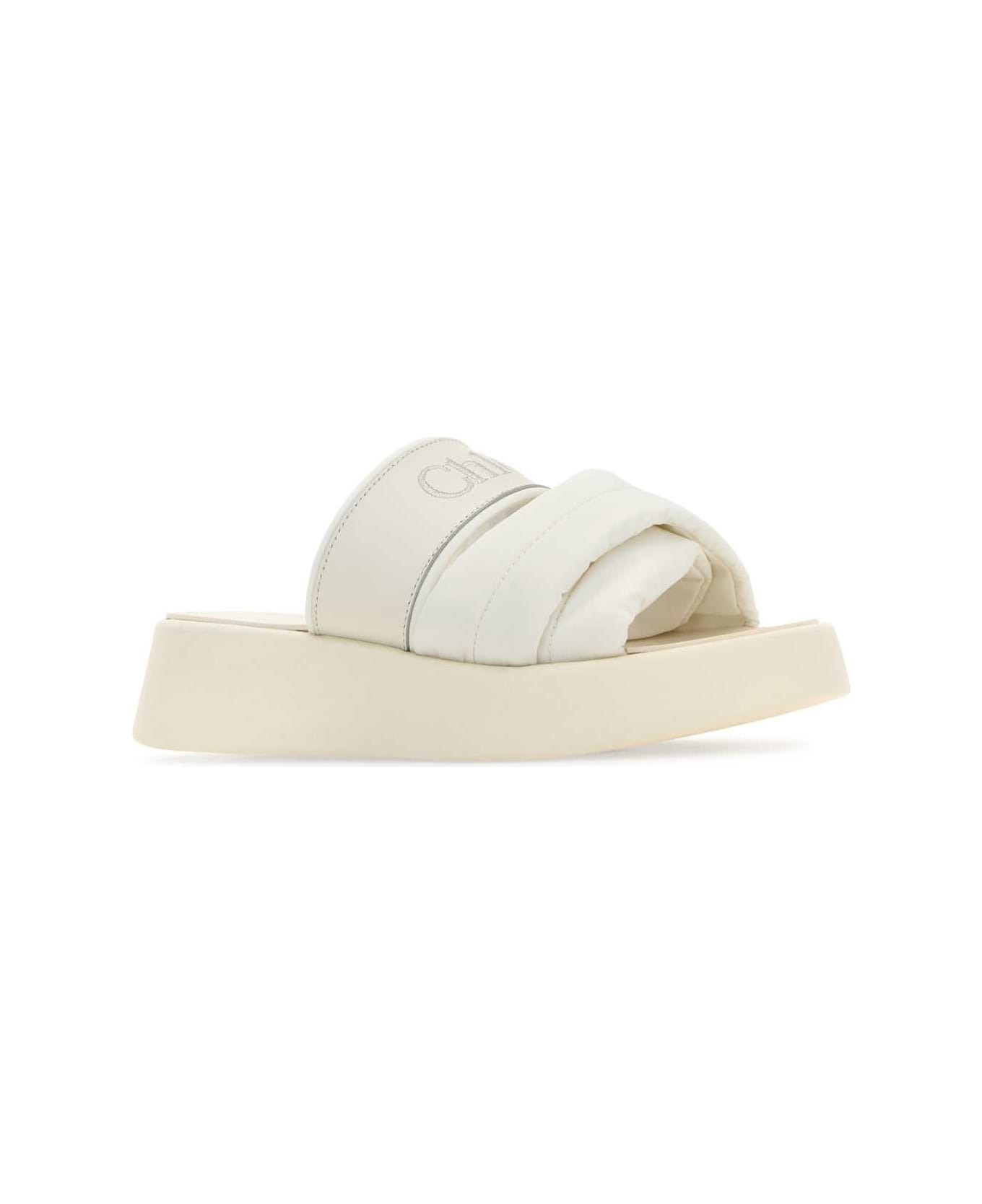 Chloé White Fabric And Leather Mila Slippers - CRYSTALWHITE