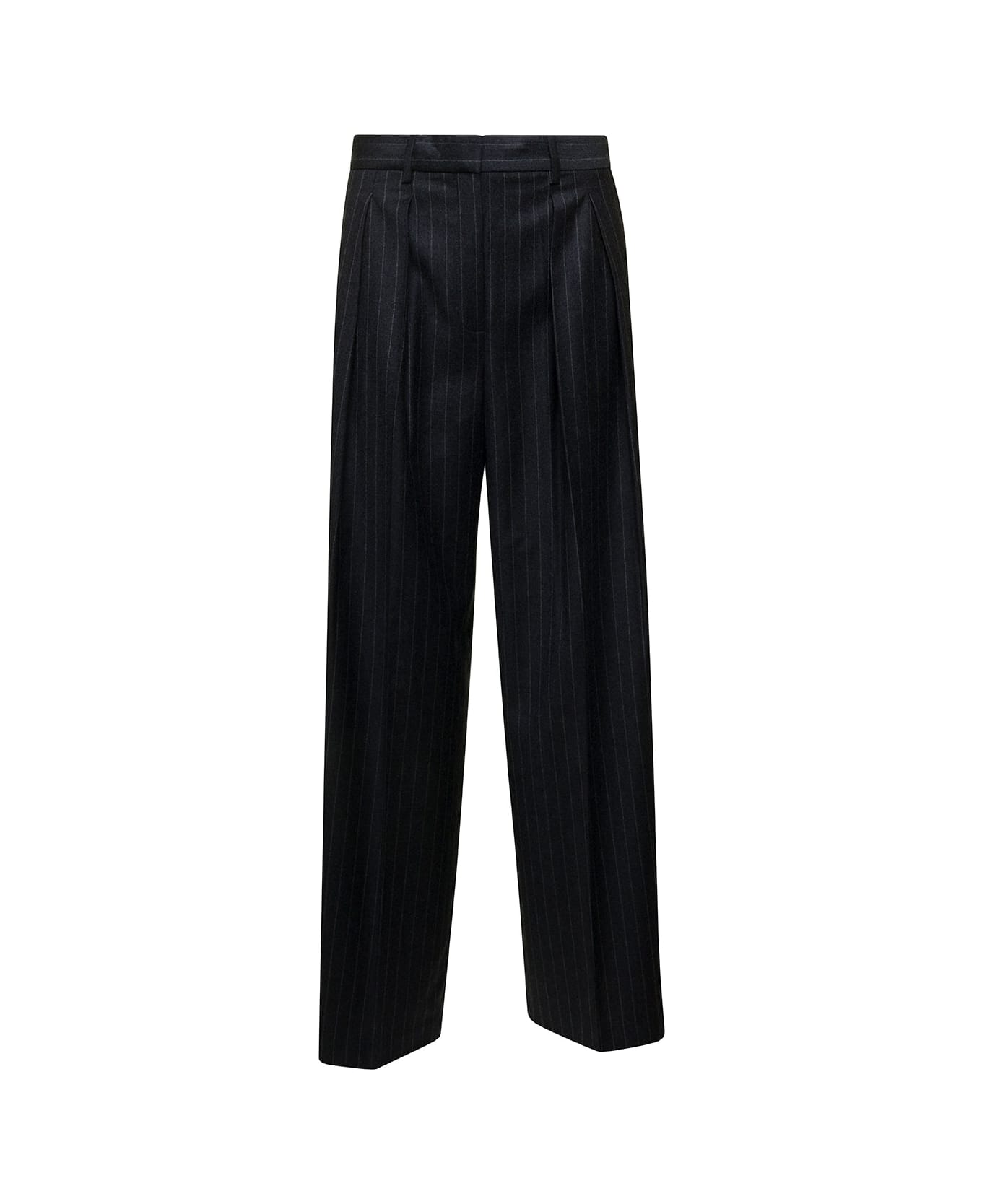 Theory Dark Grey Tailored Pinstripe Pants In Wool Woman - Grey