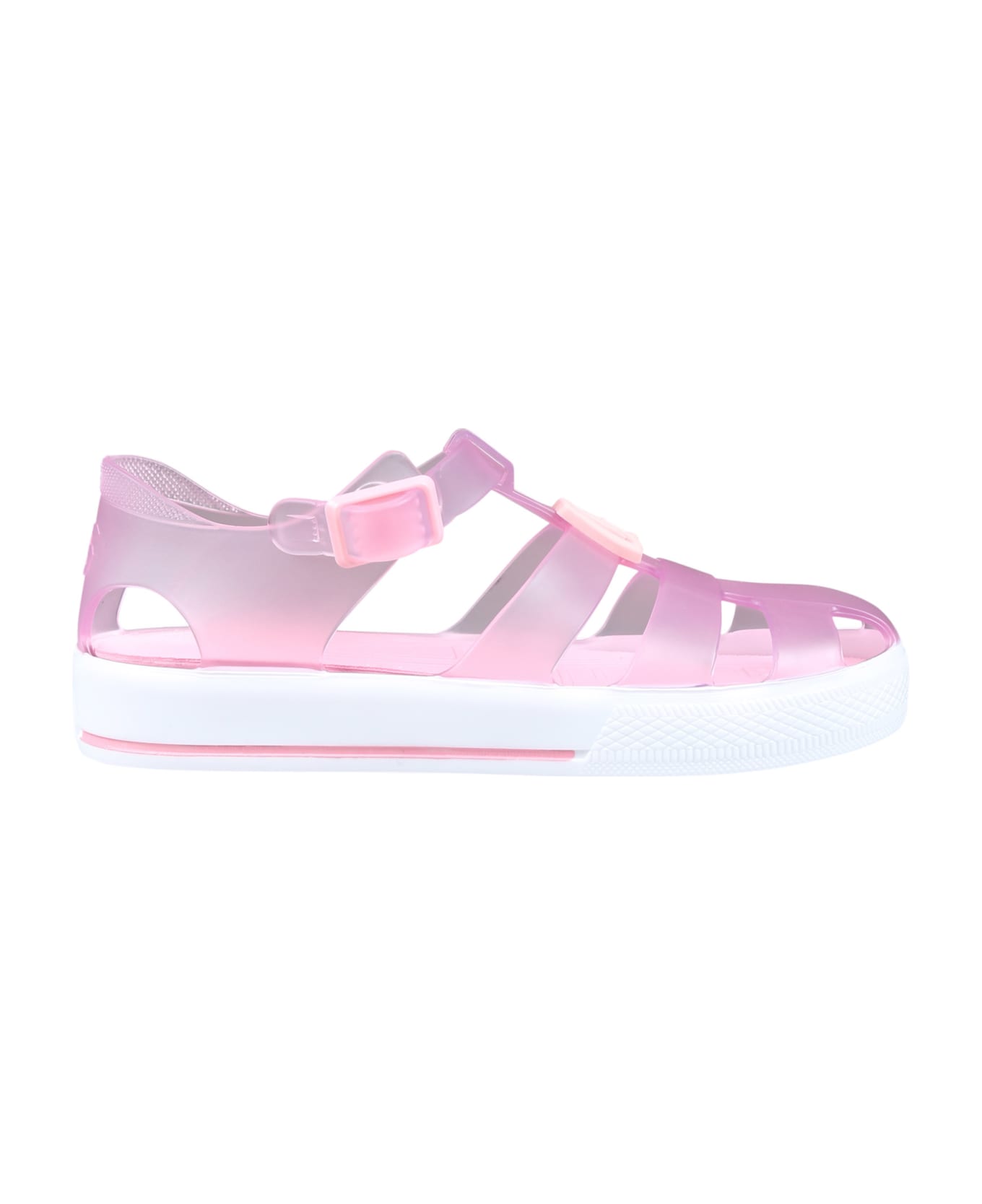 Dolce & Gabbana Pink Sandals For Girl With Logo - Pink
