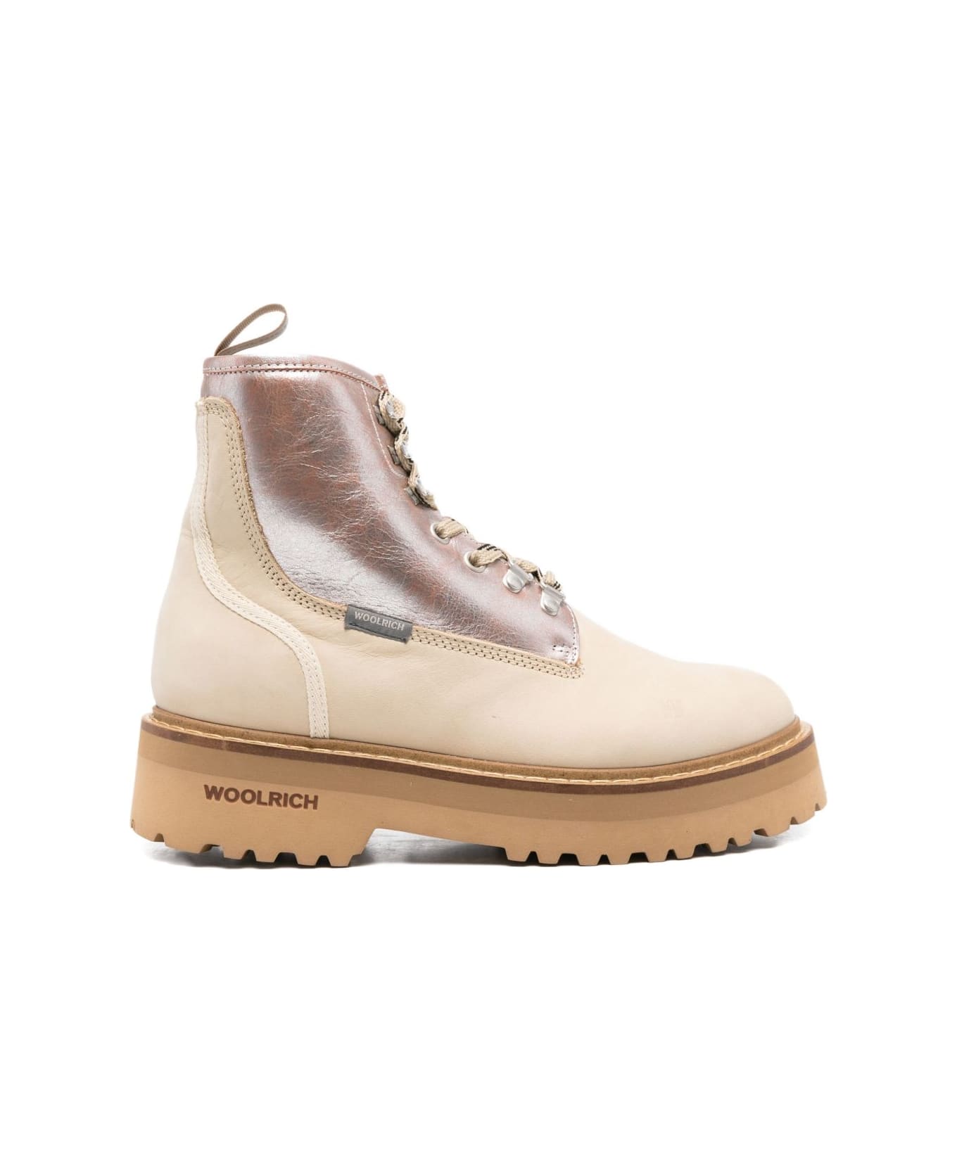 Woolrich Leather Lace Up Boots - Cream