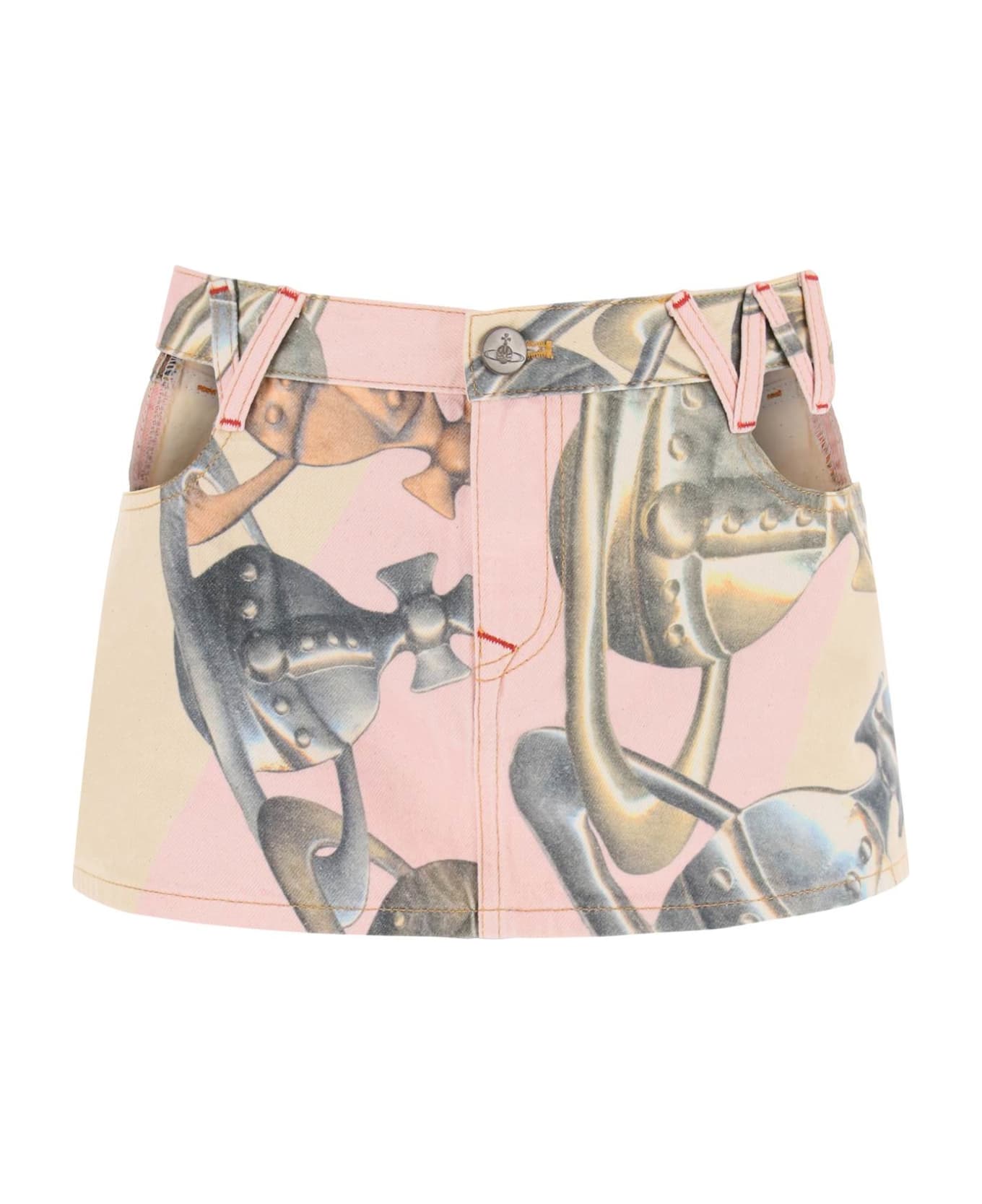 Vivienne Westwood Mini Skirt In Printed Denim With Hip Cut