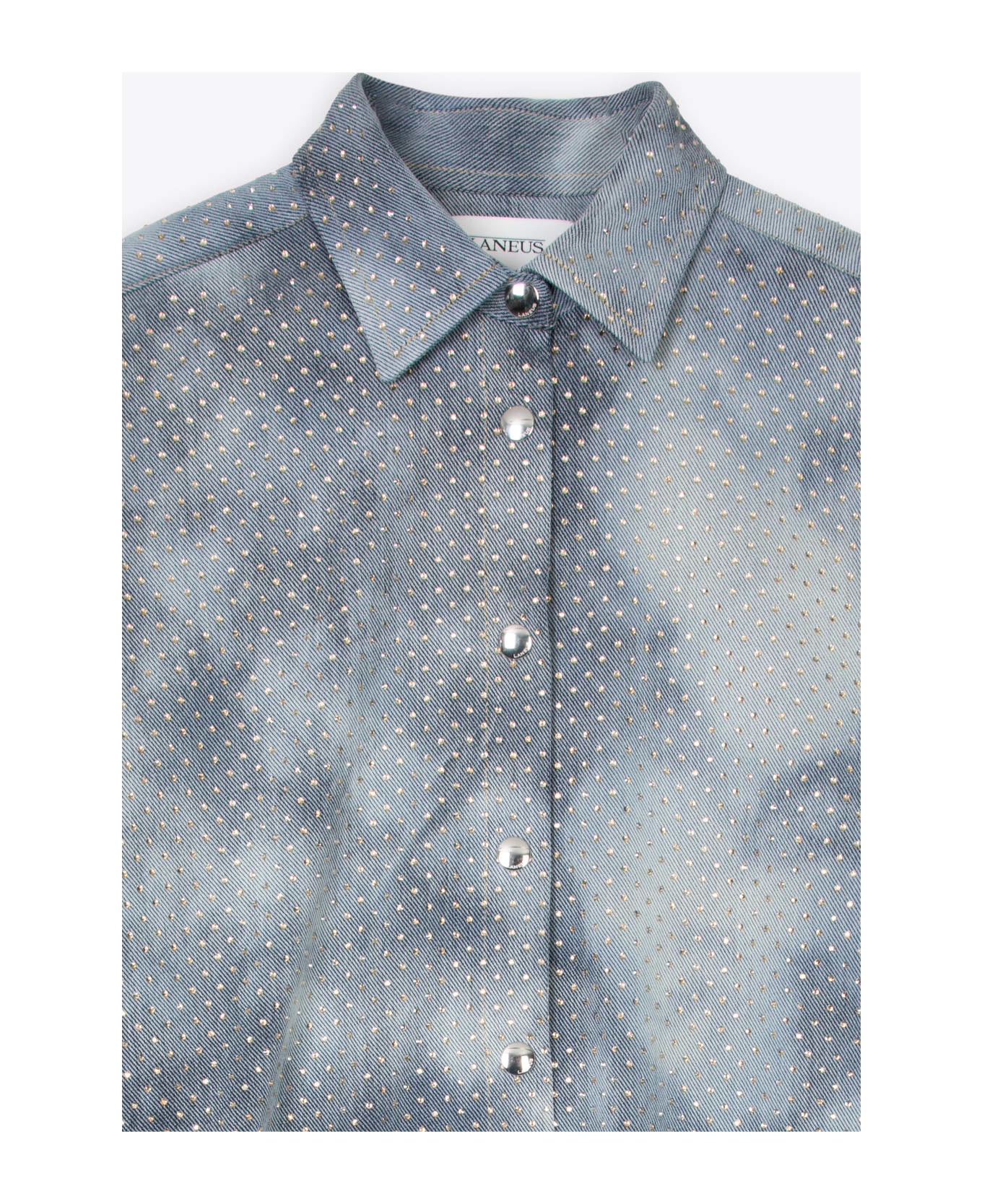 Laneus Denim Strass Shirt Woman Light blue denim shirt with crystals - Denim Strass Shirt - Denim chiaro