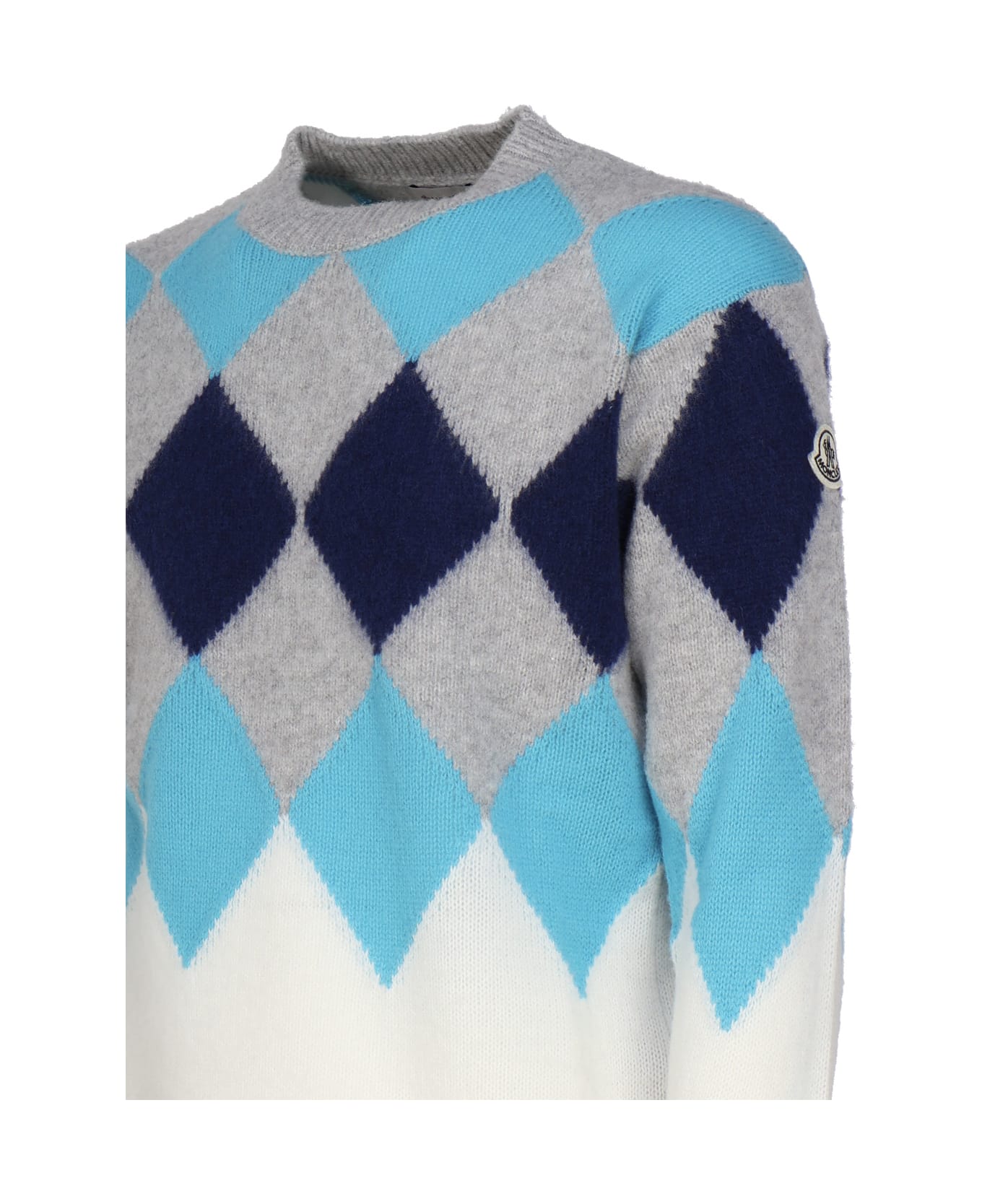 Moncler Argyle Sweater In Wool And Cashmere - White, grey, light blue ニットウェア