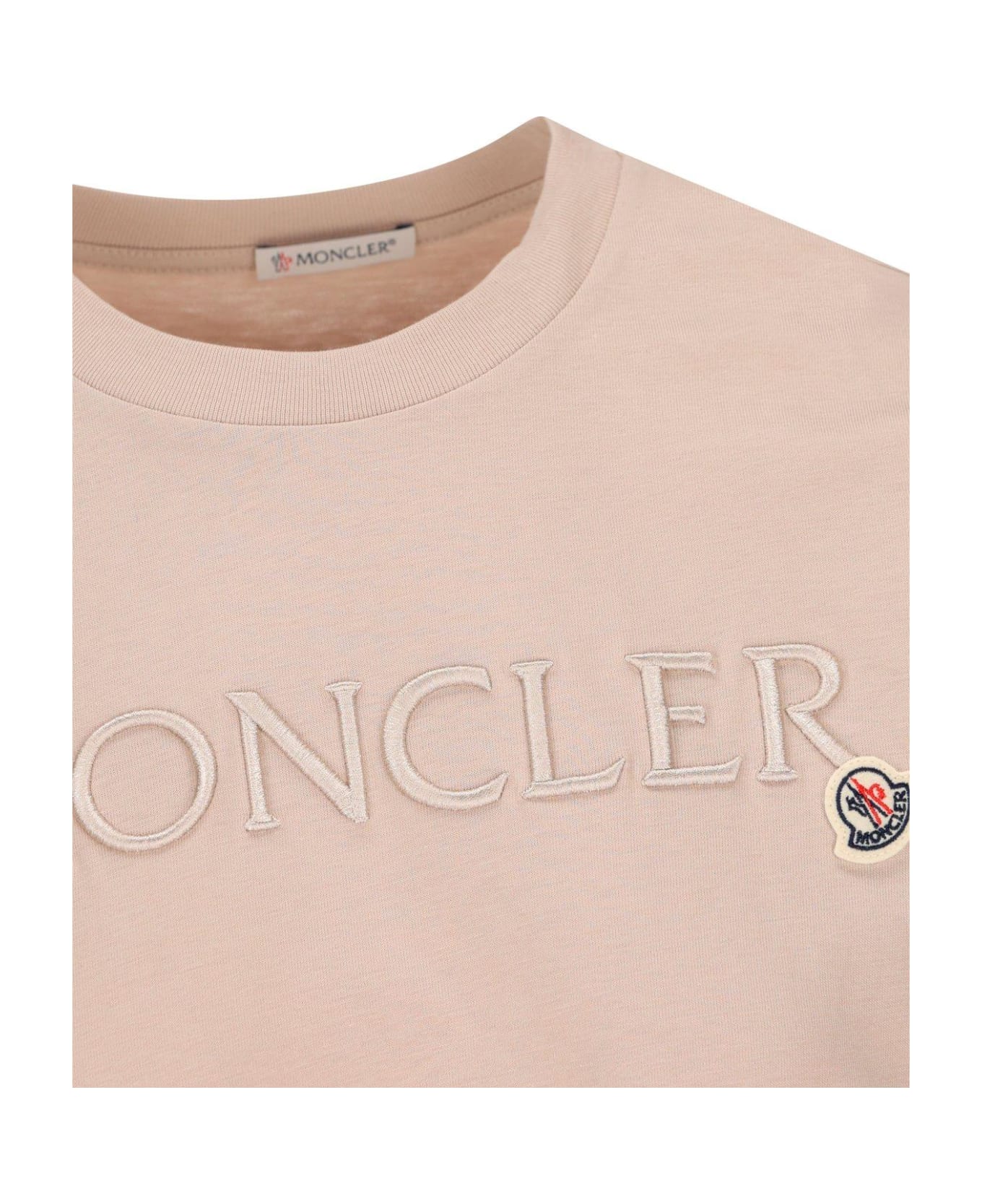 Moncler Logo Embroidered Crewneck T-shirt - Beige Tシャツ