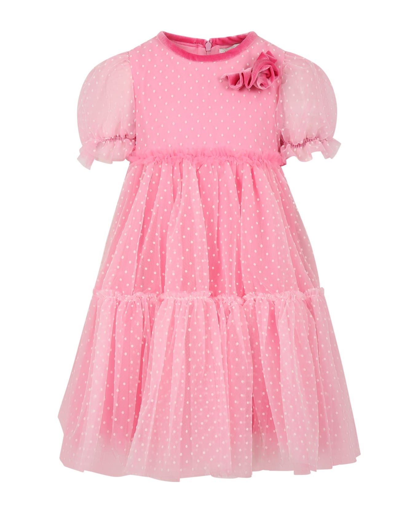 Monnalisa Pink Dress For Girl With Polka Dots - Pink ワンピース＆ドレス