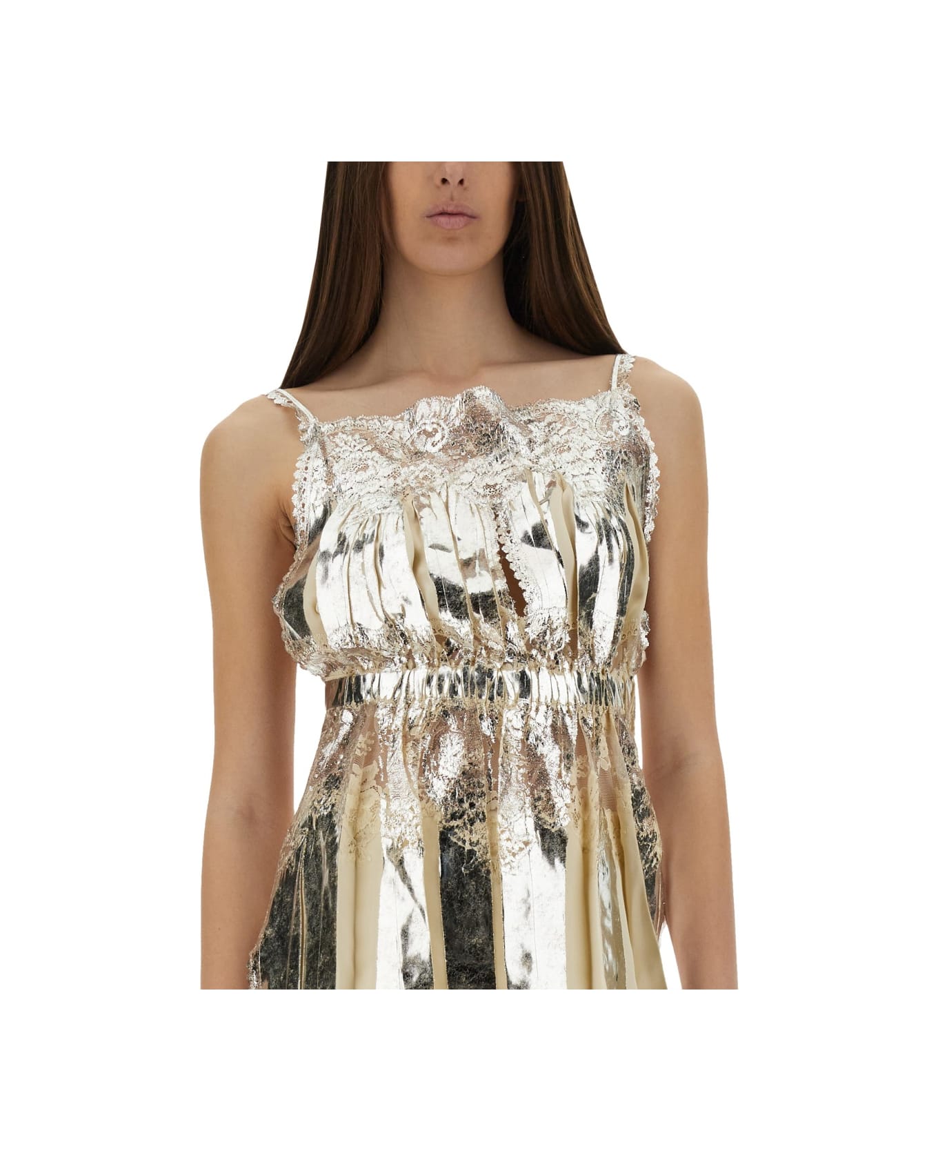 Paco Rabanne Laminated Pleated Satin Top - IVORY