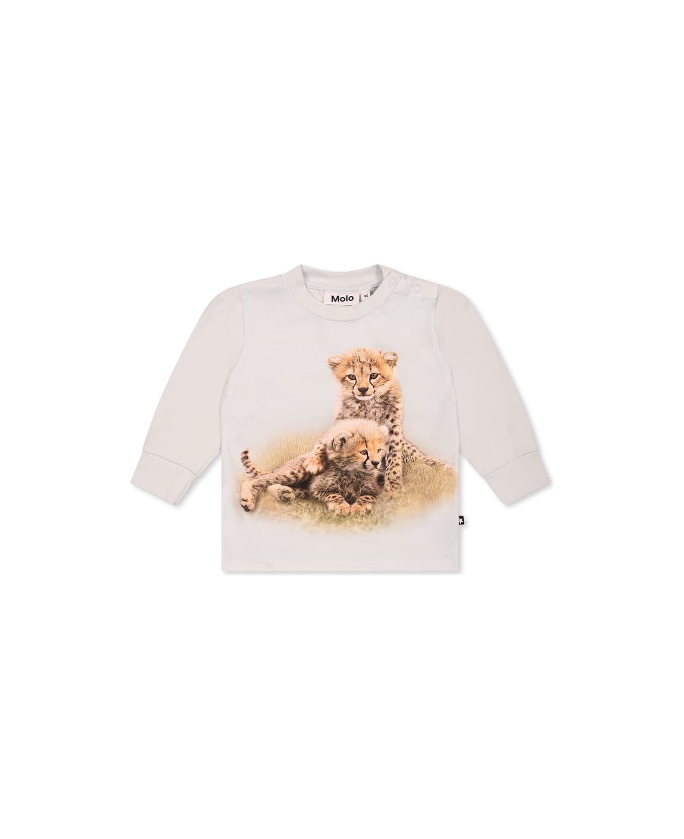 Molo Light Blue T-shirt For Babykids With Cheetah - Light Blue