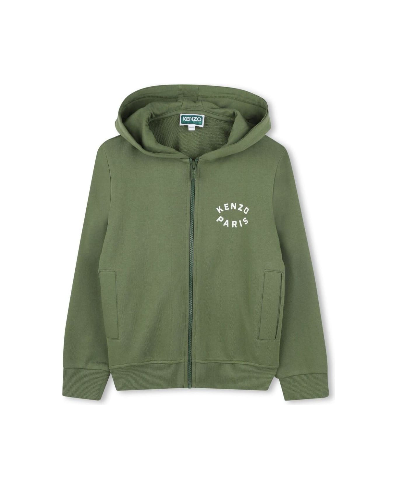 Kenzo Kids Green Sweatshirt With Logo Lettering Embroidery On The Front And Maxi Logo Print On The Rear In Cotton Man - Green