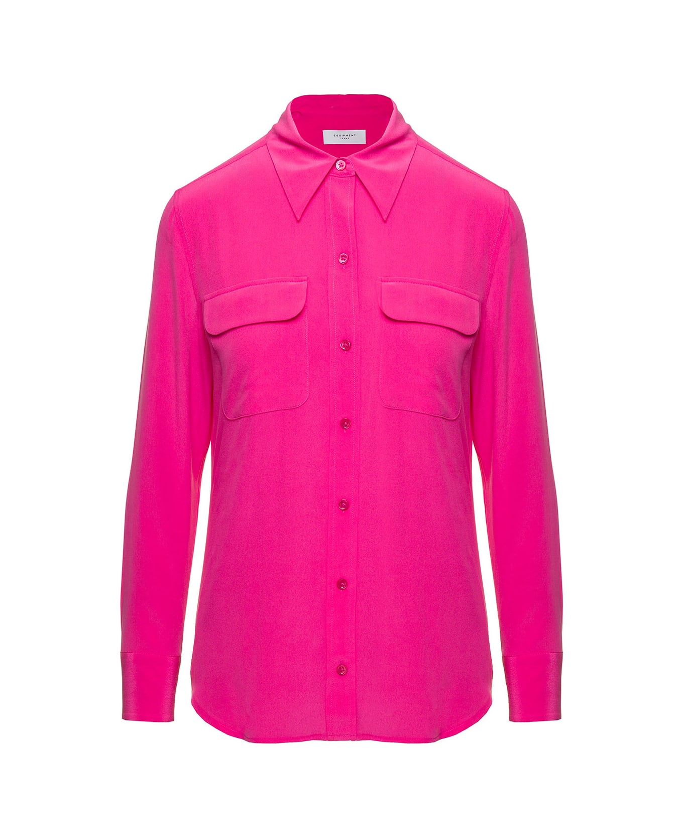 Equipment 'slim Signature' Fuchsia Long Sleeve Shirt With Pockets In Silk Woman - Raspberry Sorbet