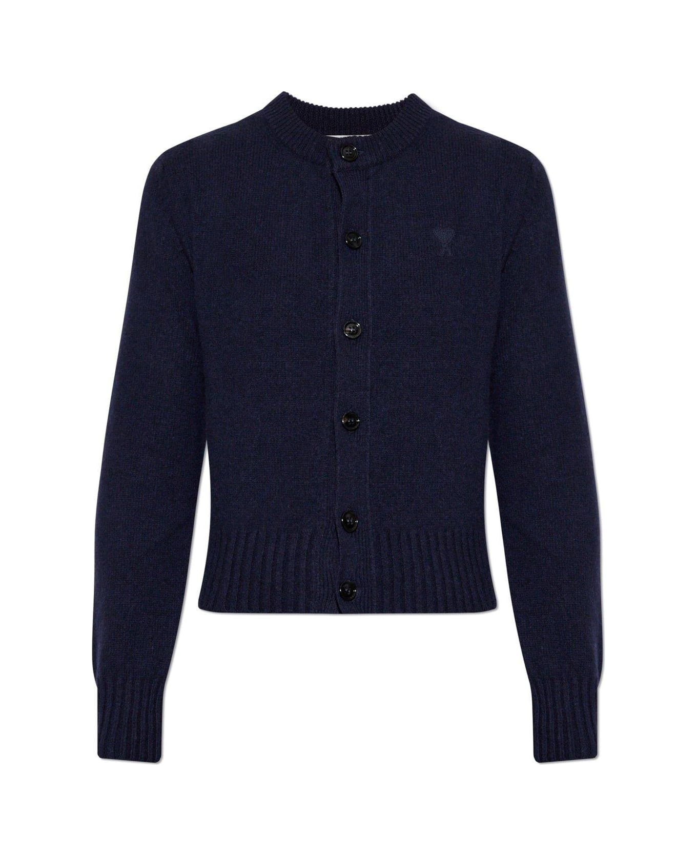 Ami Alexandre Mattiussi Paris De Coeur Logo Embroidered Knit Cardigan - Navy Blue