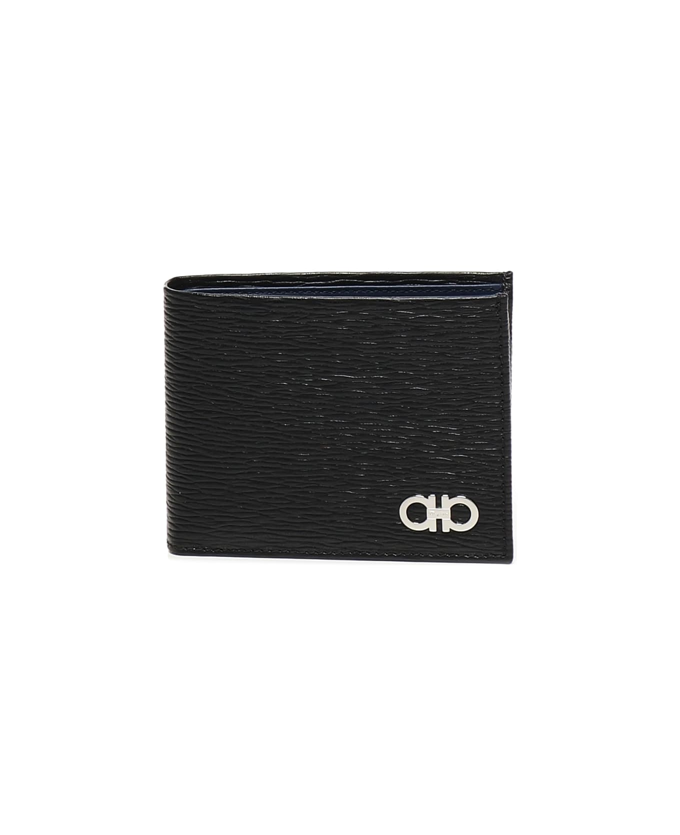 Ferragamo Gancini Wallet In Calfskin - Black