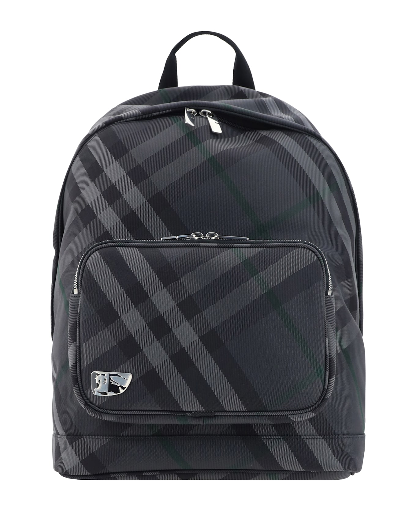 Burberry Printed Nylon Blend Grid Backpack - CHARCOAL