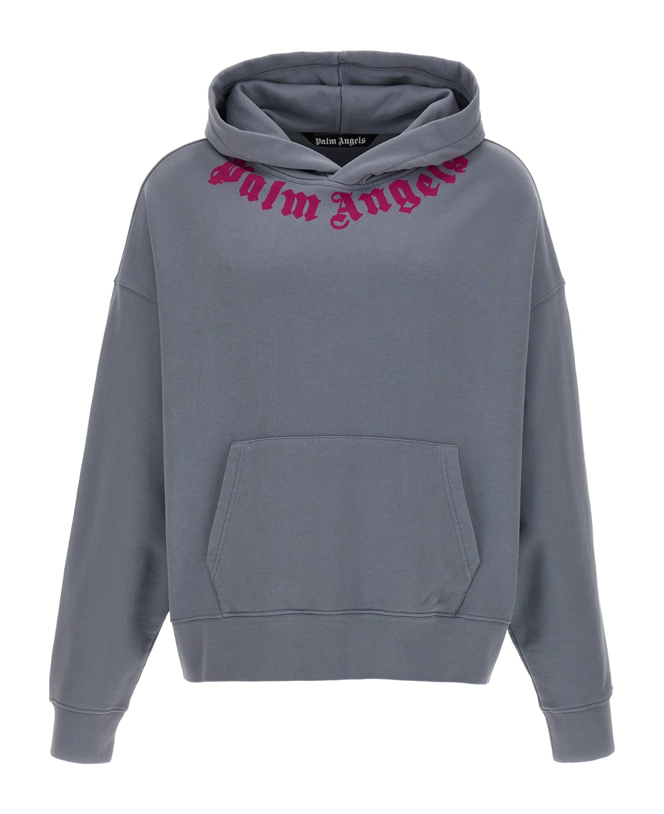 Palm Angels Neck Logo Hoodie - LIGHT GREY FUCHSIA