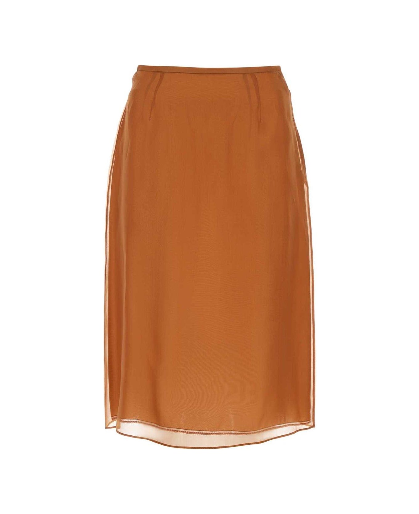 Prada Fuoco Double Layer Semi-sheer Midi Skirt