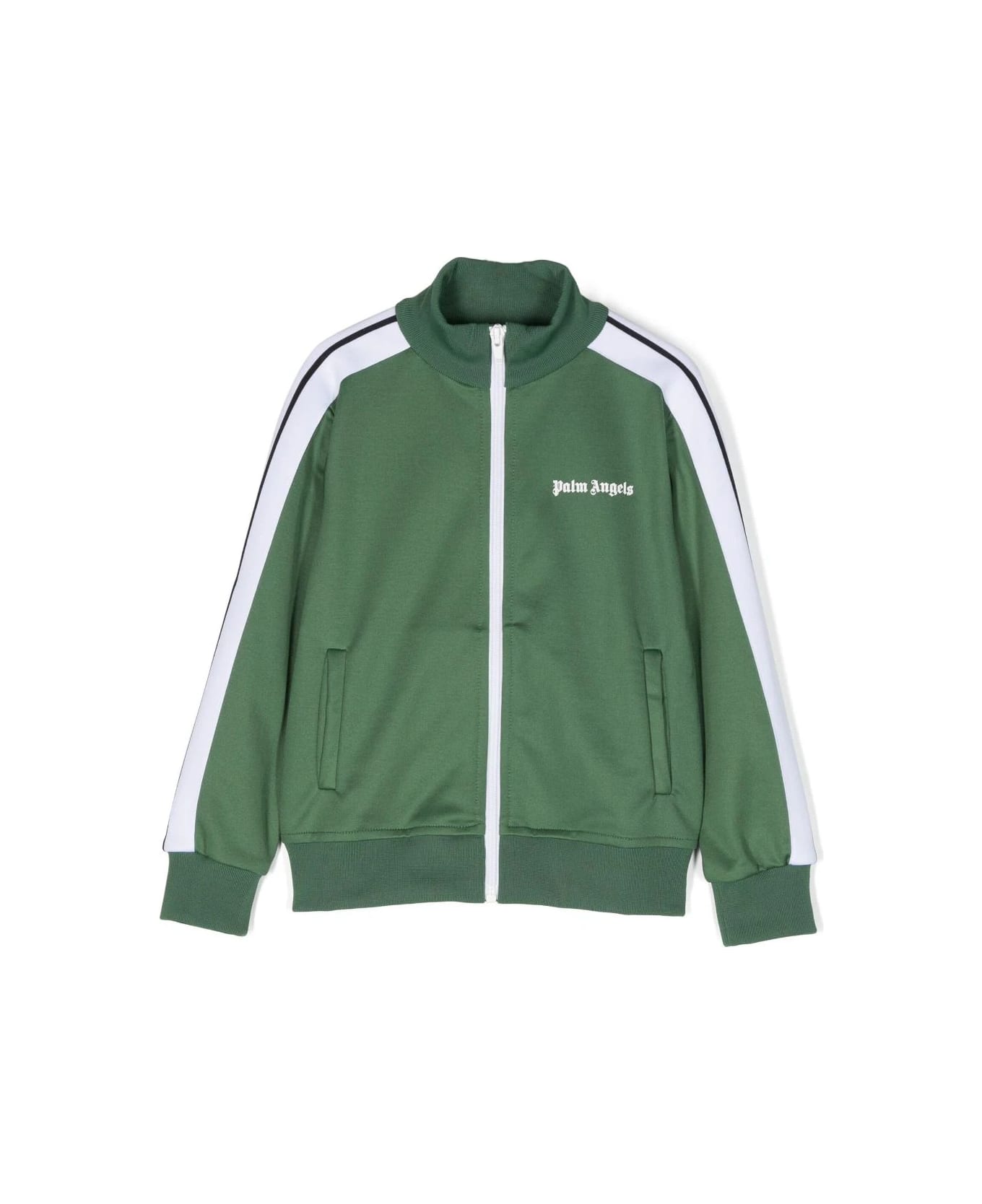 Palm Angels Green Track Jacket With Zip And Logo - Green ニットウェア＆スウェットシャツ