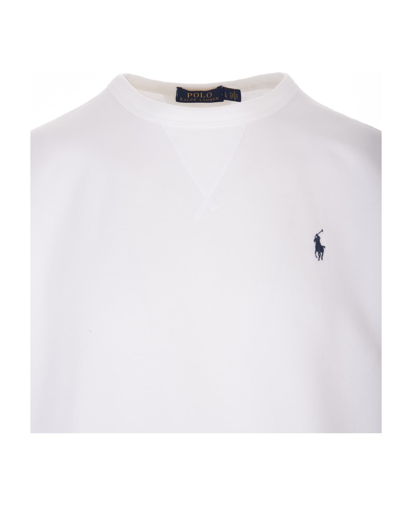 Polo Ralph Lauren Man White Crew Neck Sweatshirt With Navy Blue Pony - White ニットウェア