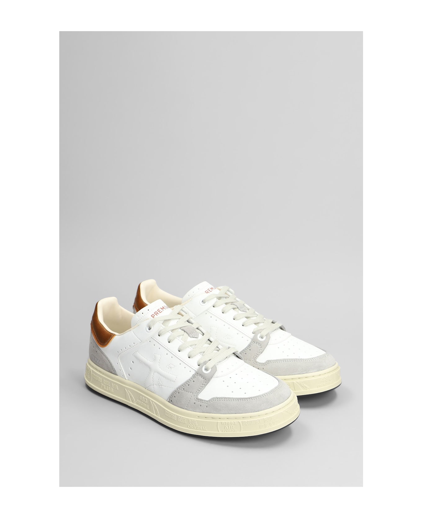 Premiata Quinn Sneakers In White Suede And Leather - white