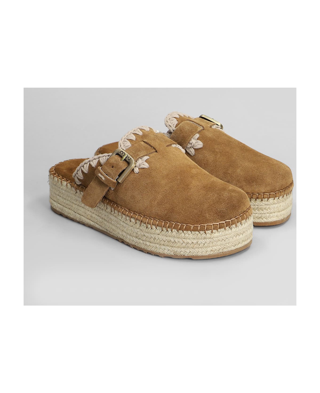 Mou Jute Clog Plain Slipper-mule In Leather Color Suede - leather color