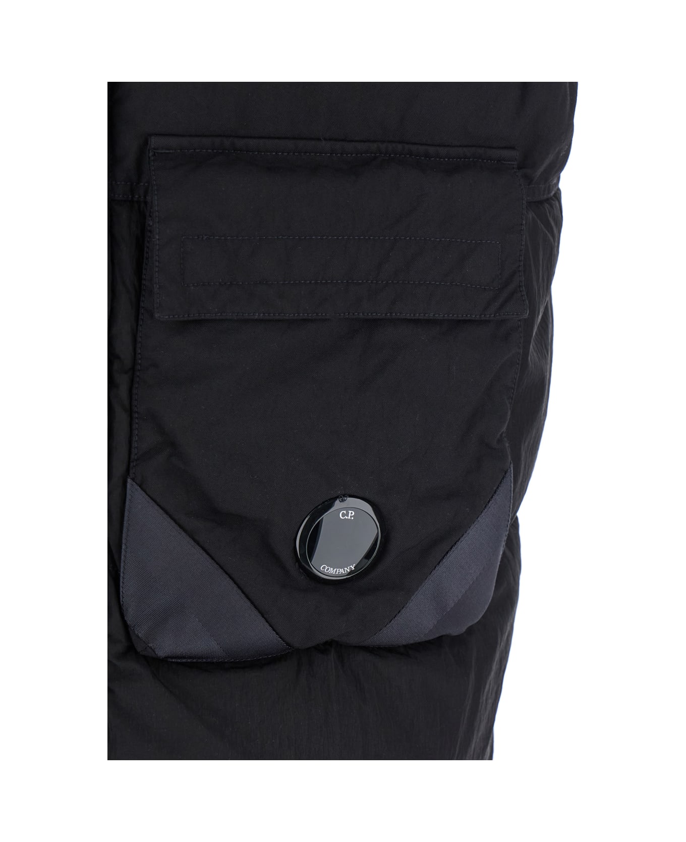 C.P. Company Black Vest With Mock Drawstring Neck And Logo Plaque On The Front In Tech Fabric Man - Black