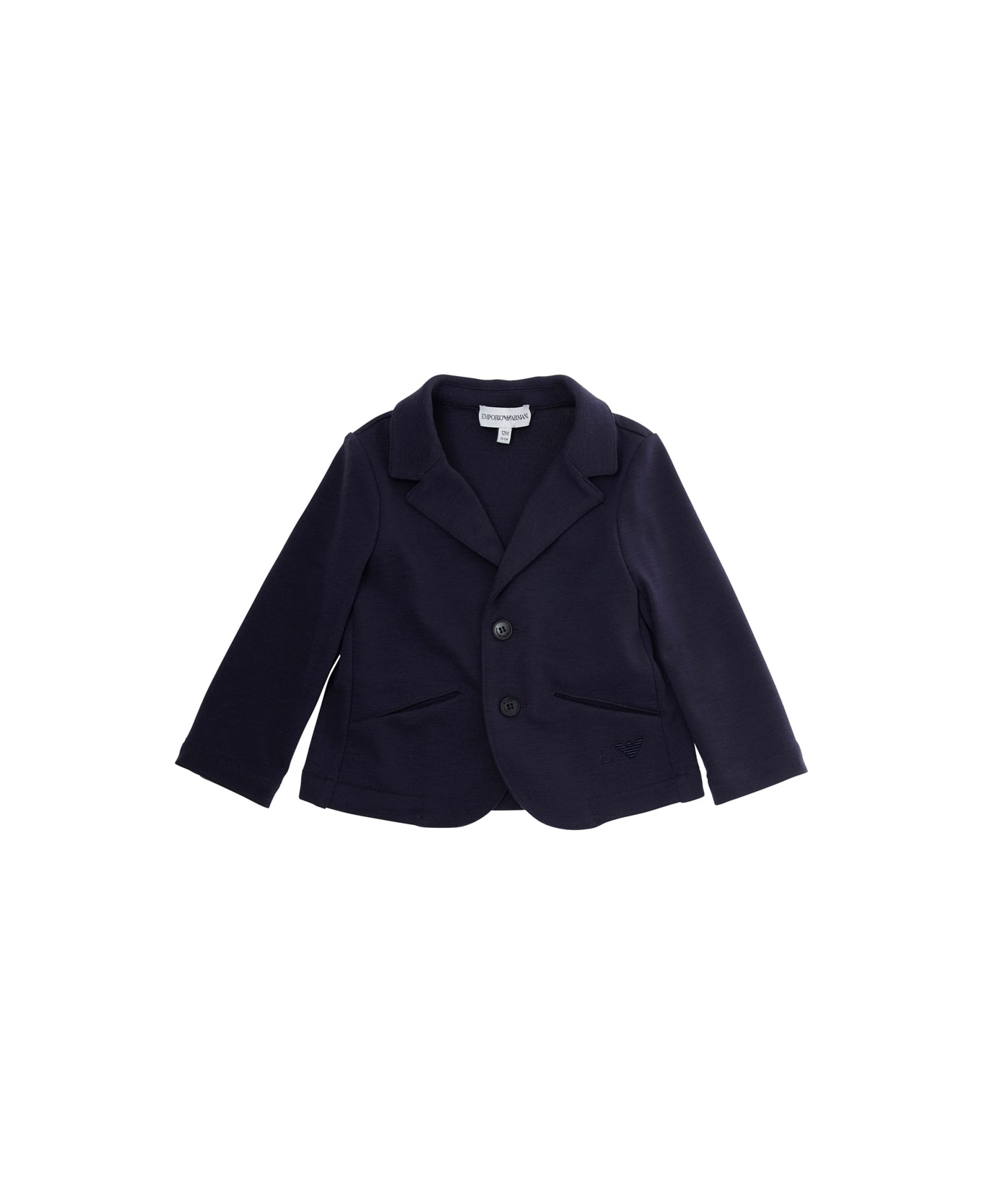 Emporio Armani Blue Single-breasted Jacket With Notched Revers And Logo Patch On The Sleeve In Fabric Baby - Blu