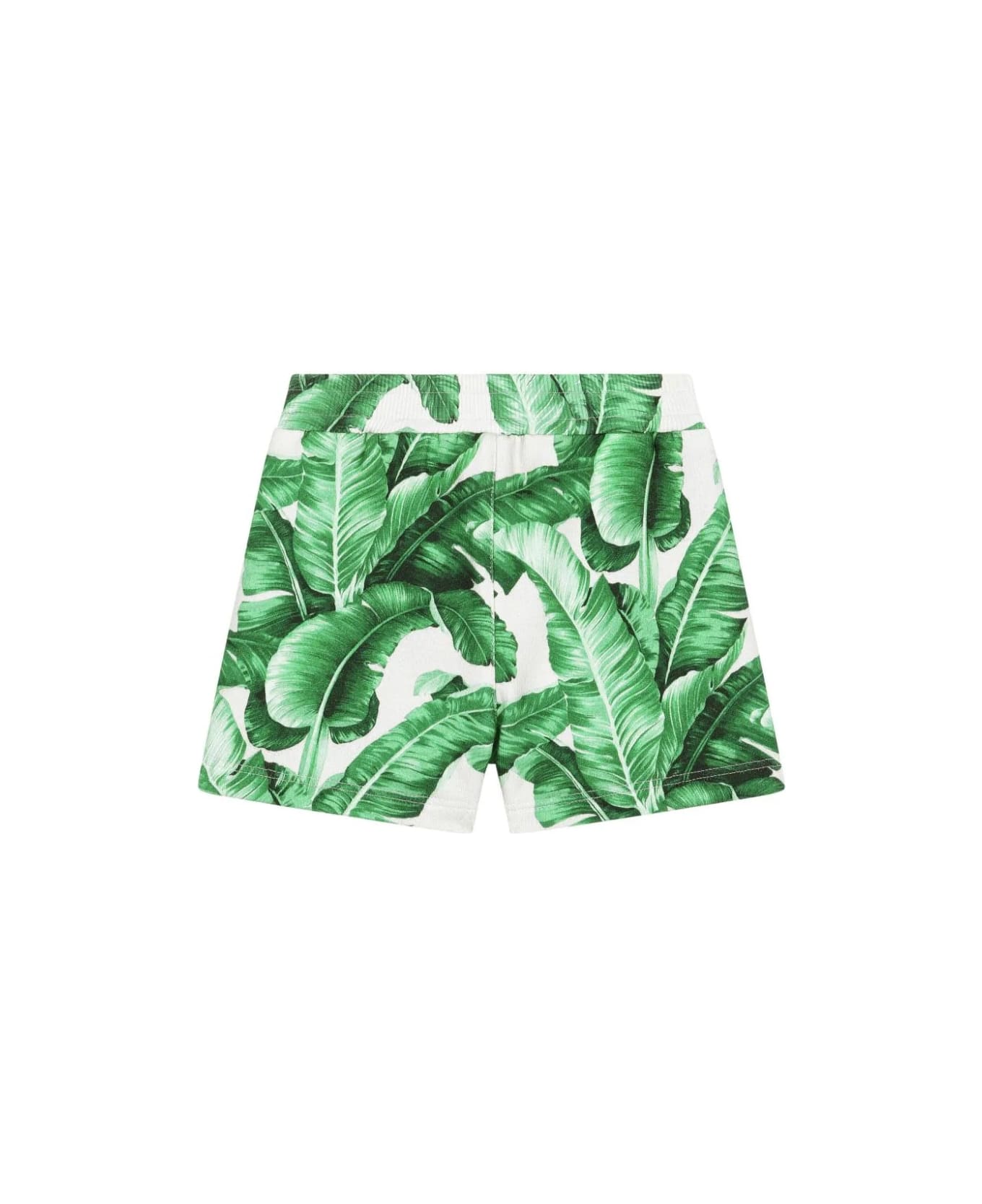 Dolce & Gabbana White Jogging Shorts With Green Banano Print - White
