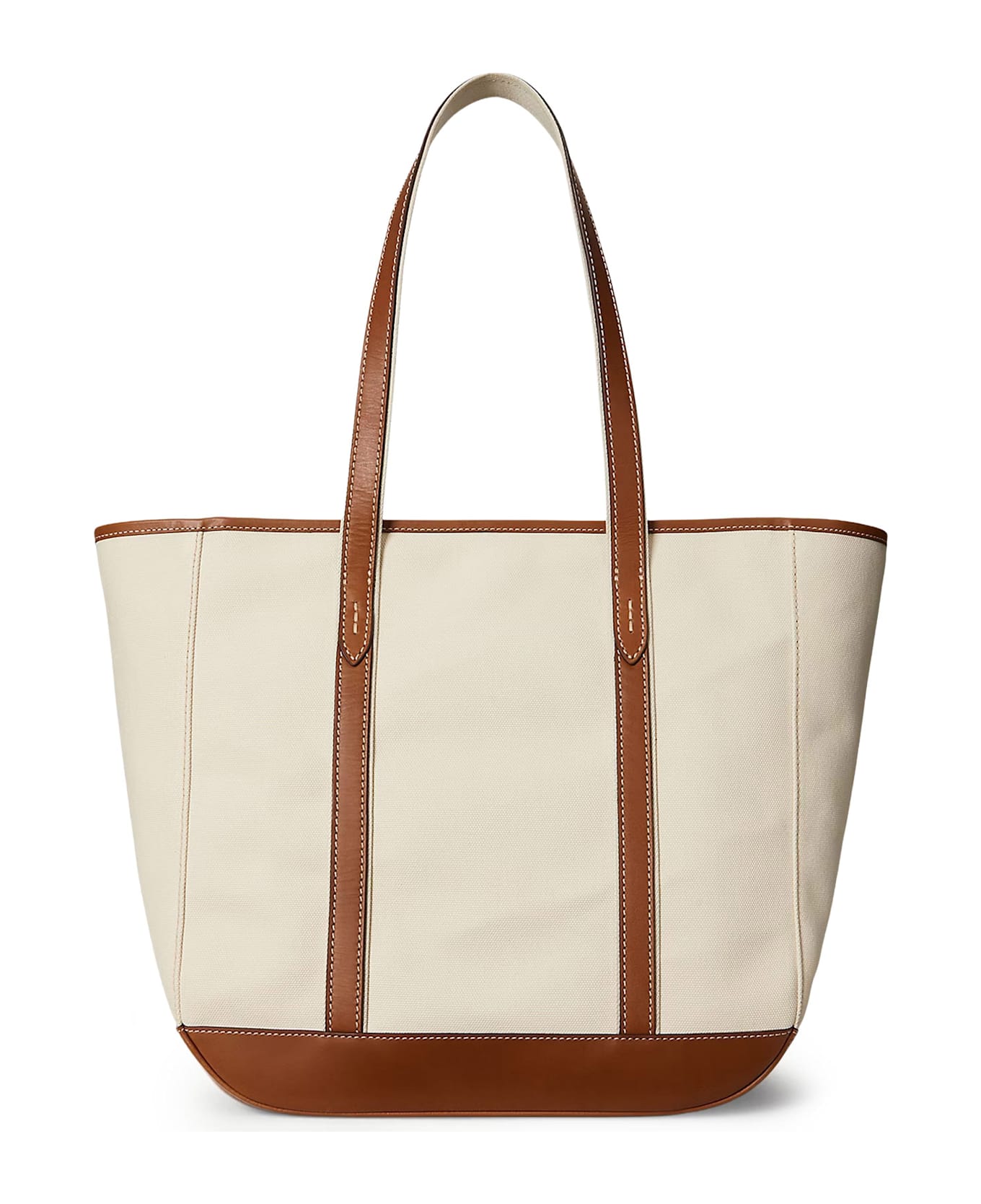 Polo Ralph Lauren Canvas Shoulder Bag With Leather Profiles - ECRU CUOIO