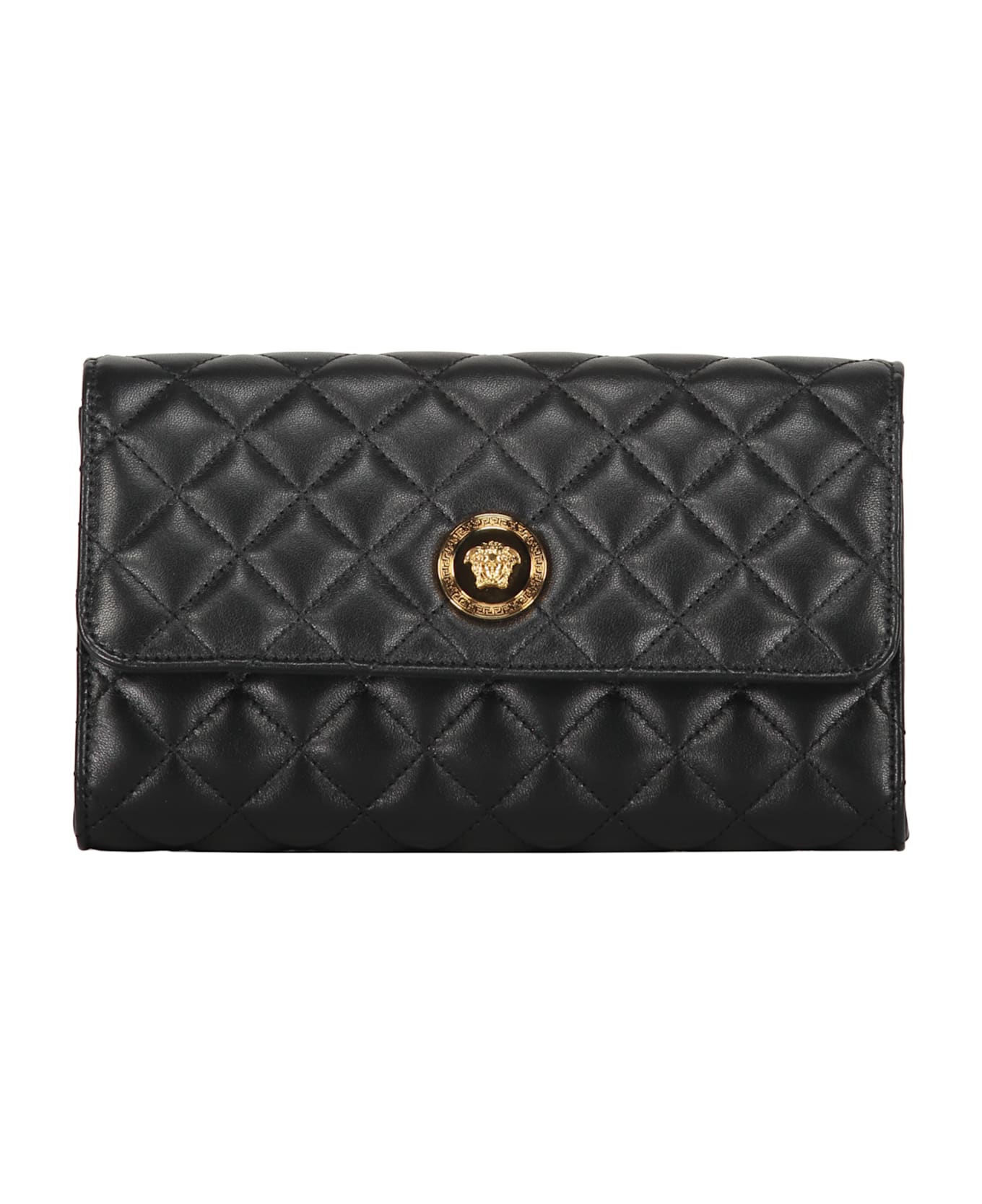 Versace Leather Clutch With Logo - black