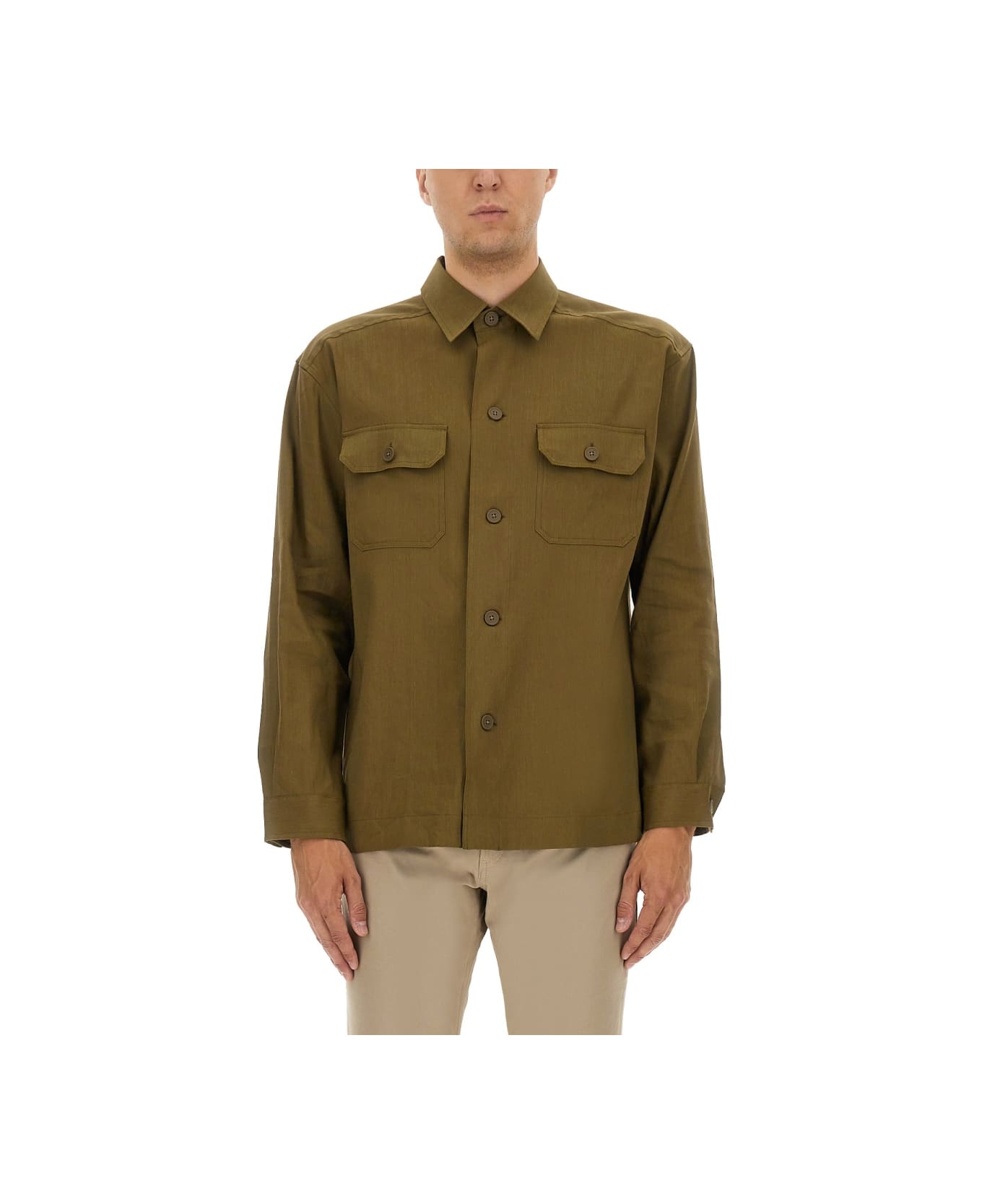 Hugo Boss Stretch Linen And Viscose Shirt - BROWN
