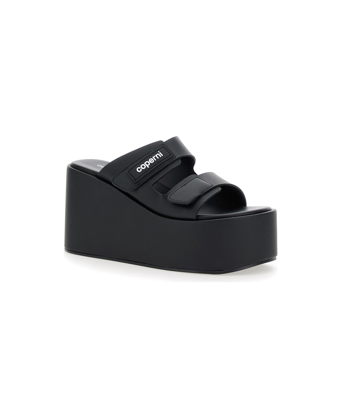 Coperni Black Wedges With Logo Patch On The Front And Touch-strap Closure In Leather Woman - Black