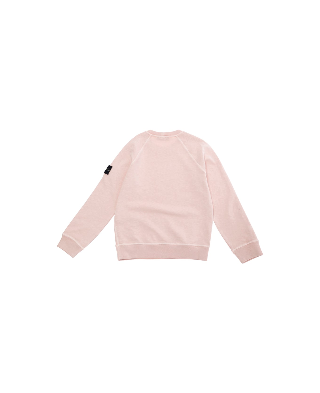 Stone Island Junior Pink Sweatshirt With Round Neck And Logo Patch On The Sleeve In Cotton Boy - Pink