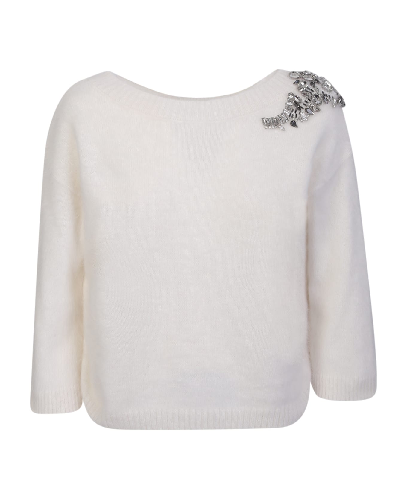 Liu-Jo Liu Jo White Crewneck Sweater With Crystals - White
