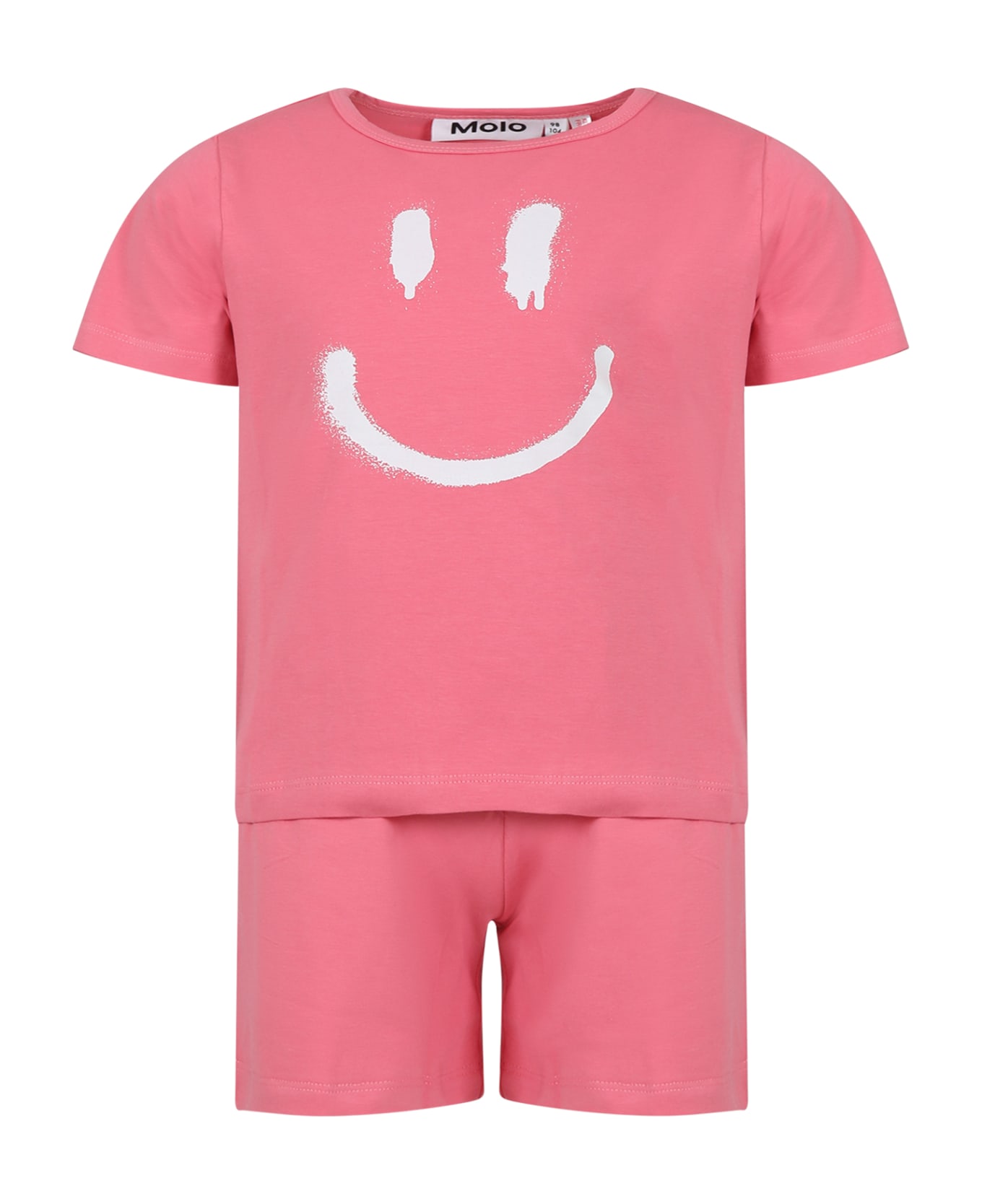 Molo Pink Pajamas For Kids With Smiley - Pink ジャンプスーツ