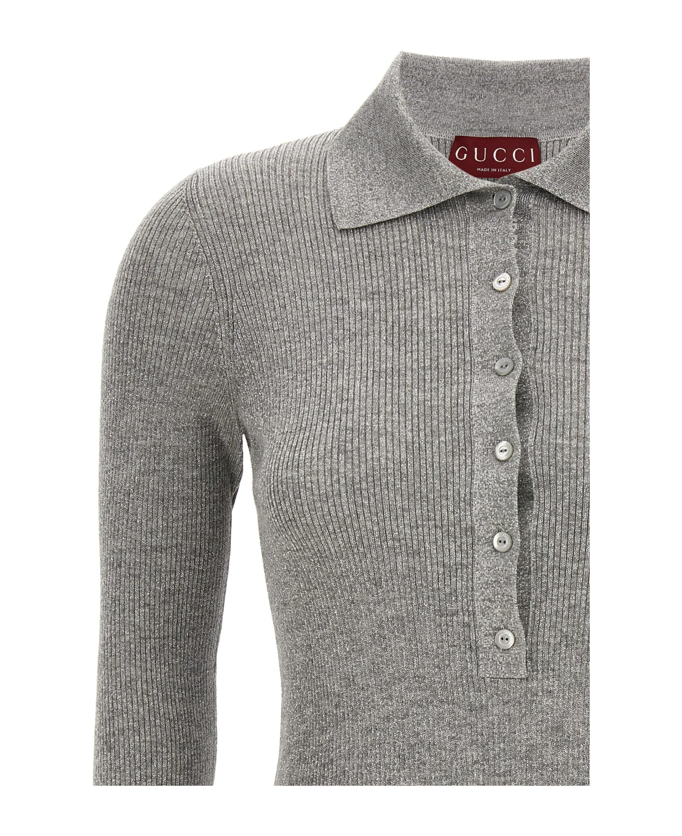 Gucci Web Ribbon Lurex Polo Shirt - Silver