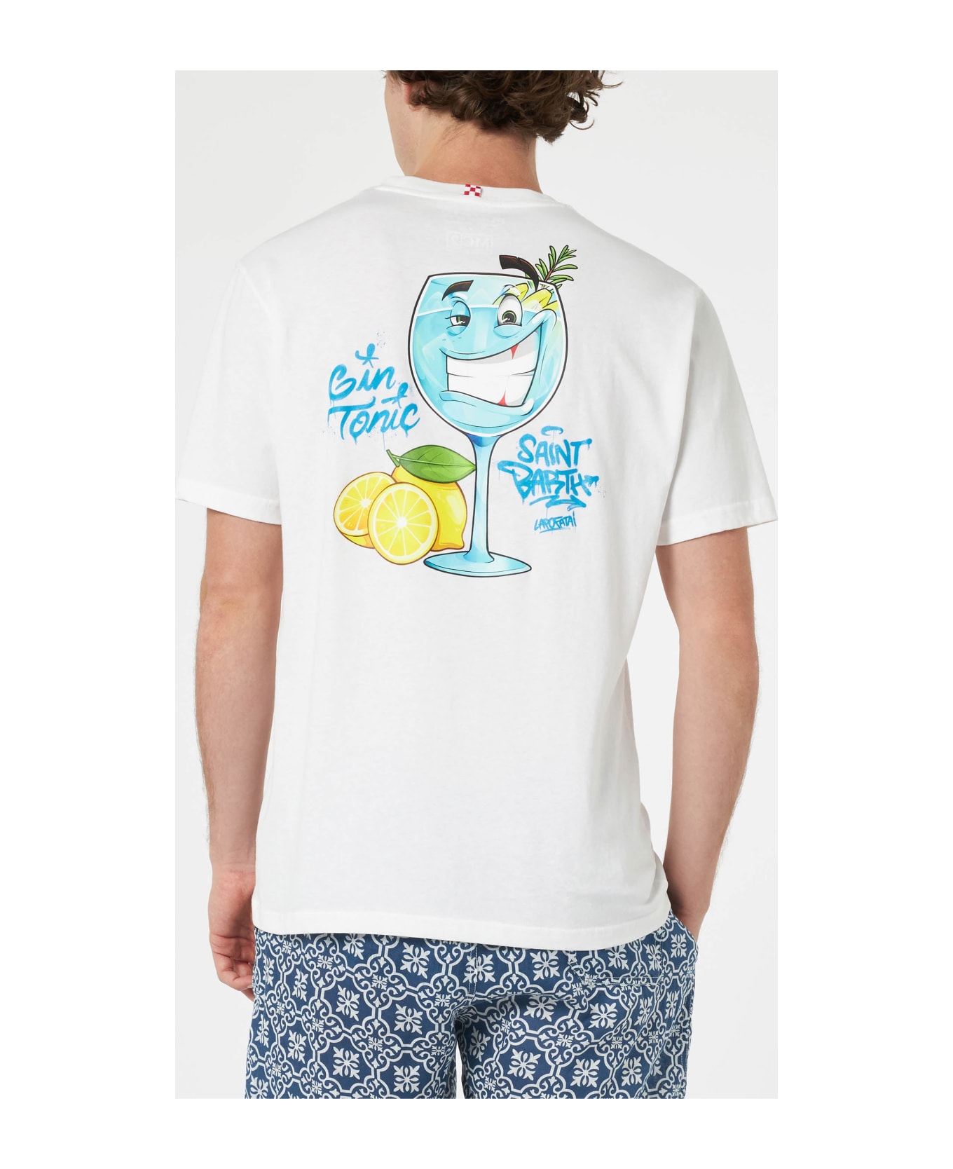 MC2 Saint Barth Man Cotton T-shirt With Cryptopuppets Gin Tonic Front And Back Placed Print | Cryptopuppets Special Edition - WHITE